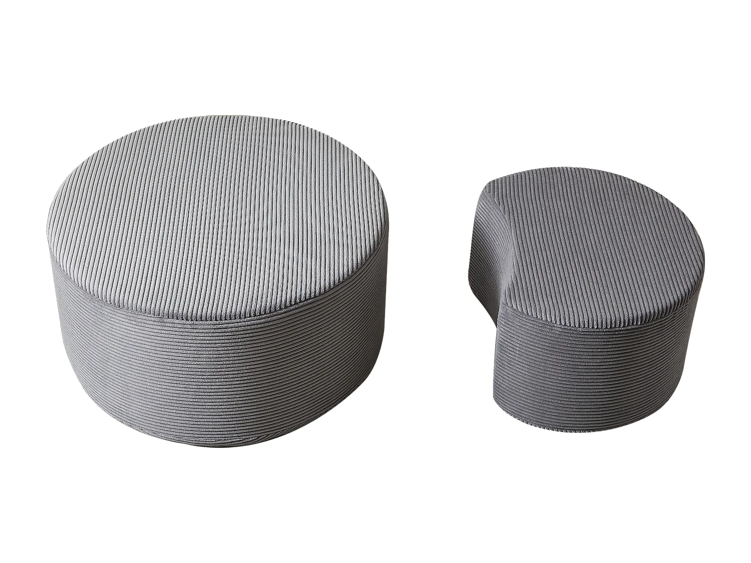 Lot de 2 table basse , coussins ronds, tissu gris