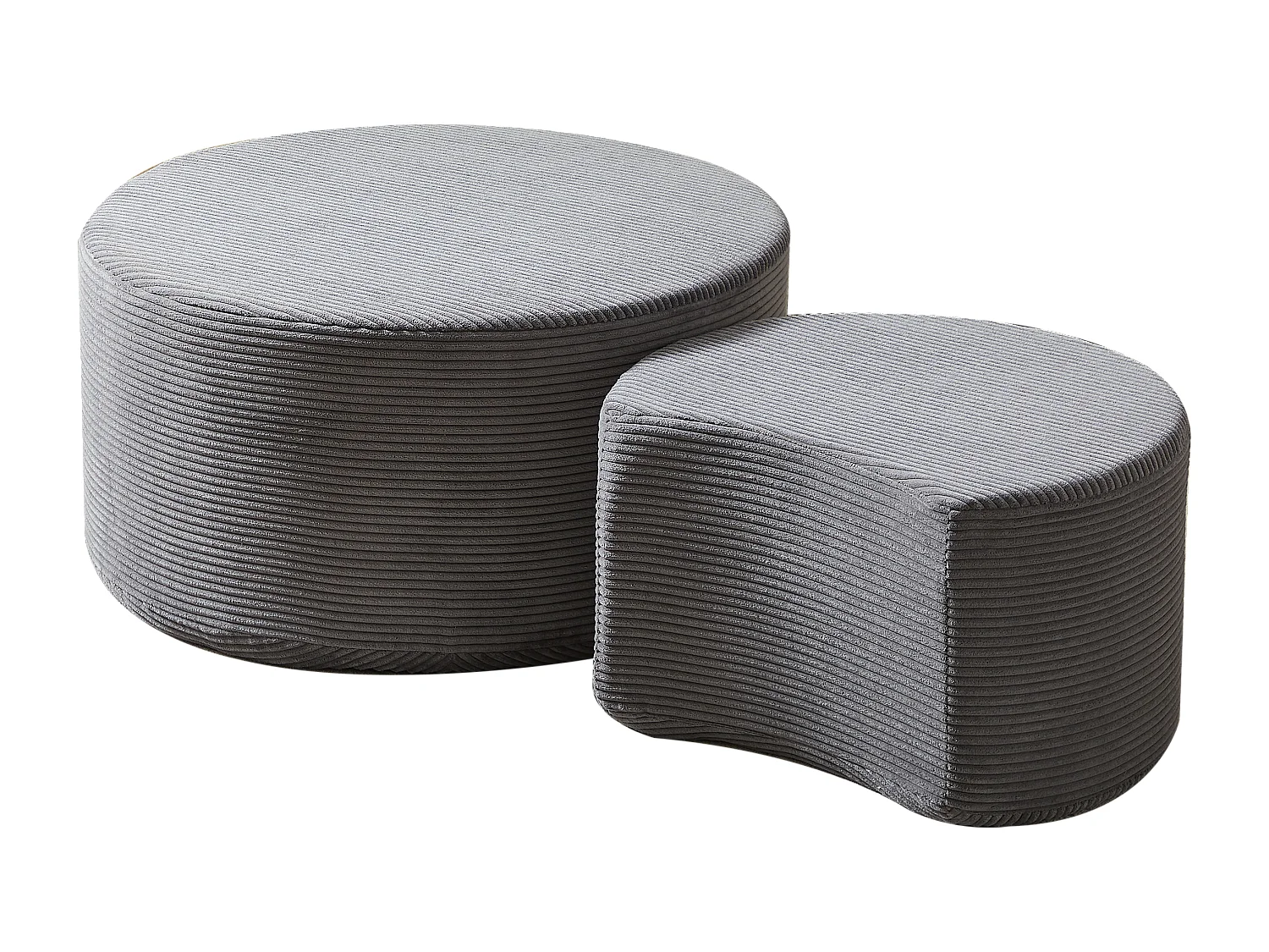 Lot de 2 table basse , coussins ronds, tissu gris