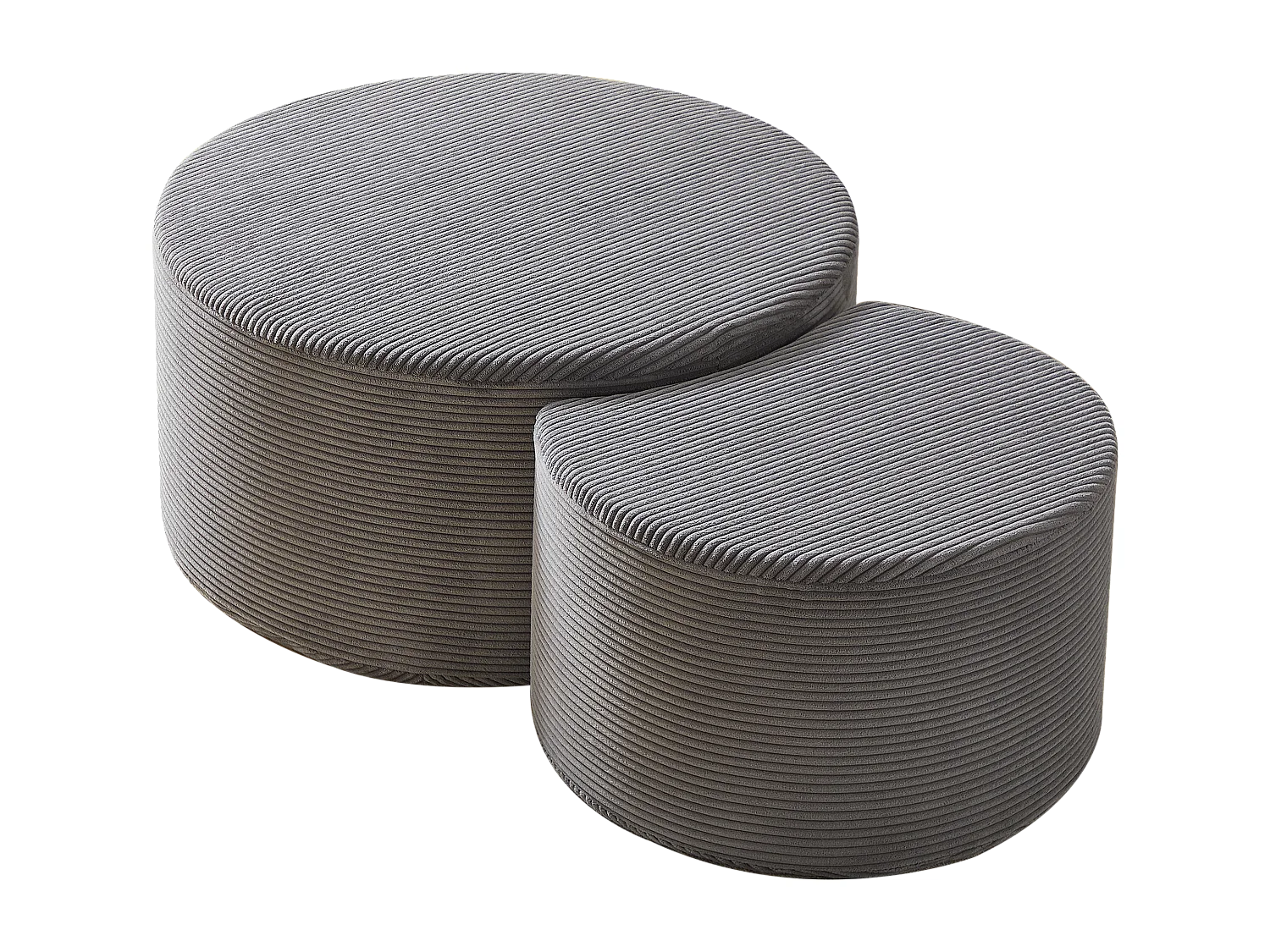 Lot de 2 table basse , coussins ronds, tissu gris