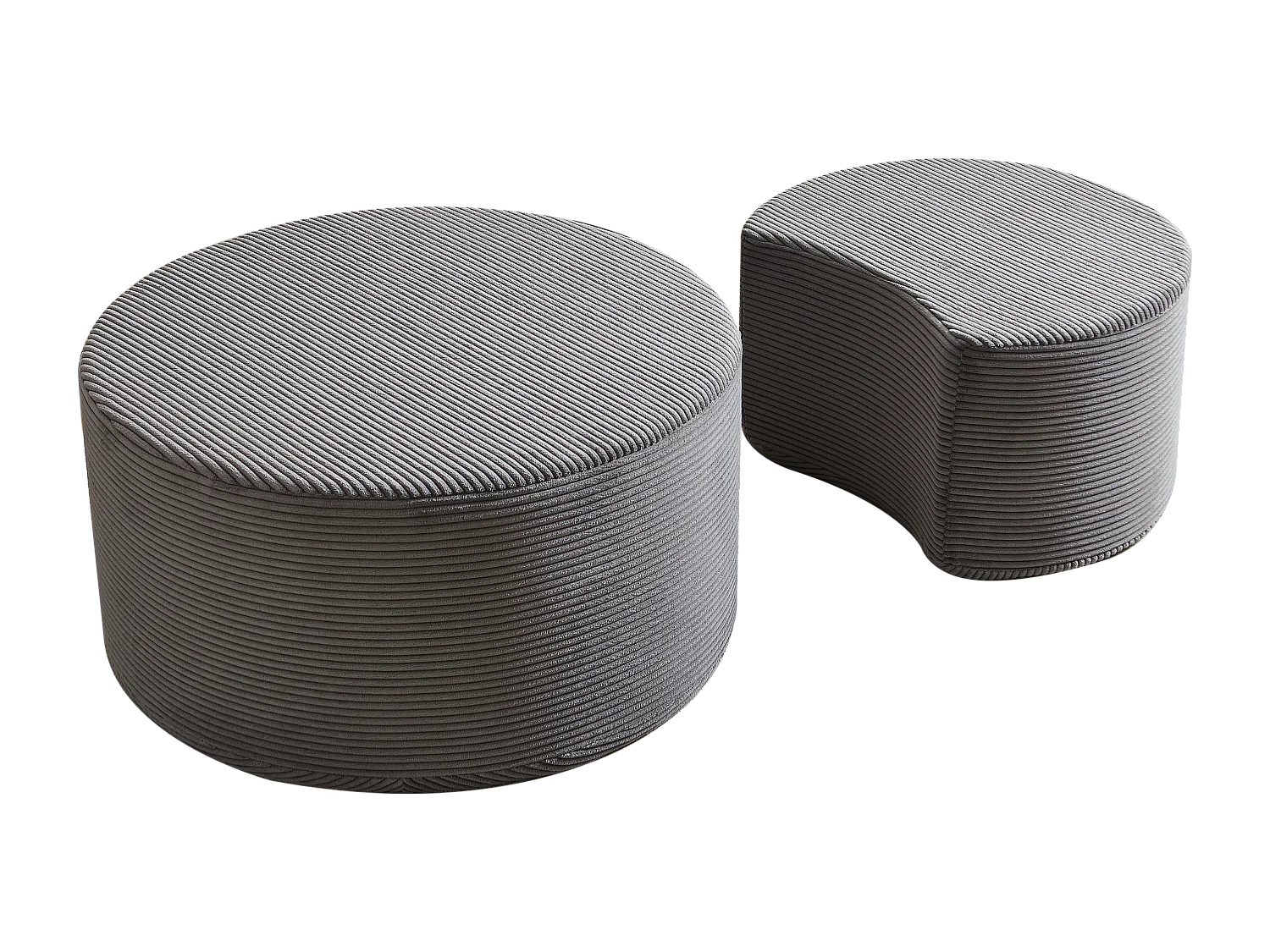 Lot de 2 table basse , coussins ronds, tissu gris