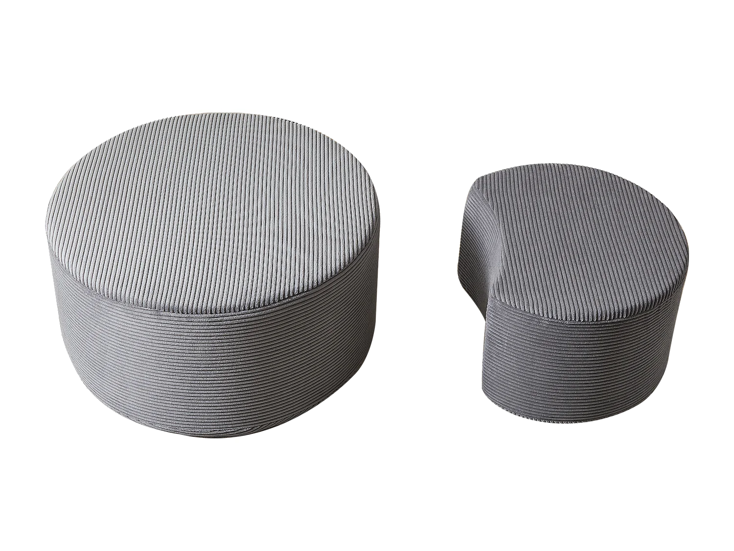 Lot de 2 table basse , coussins ronds, tissu gris