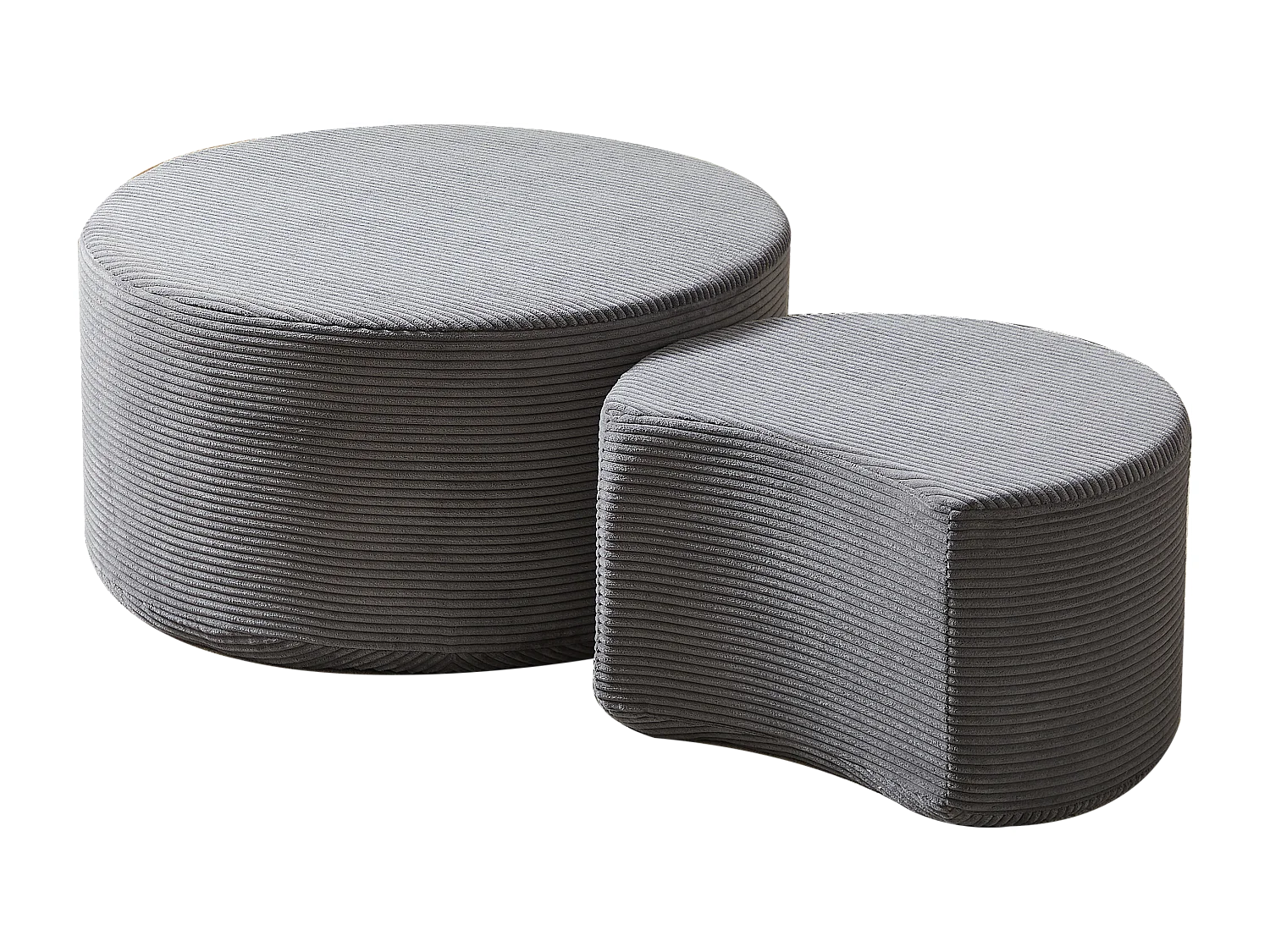 Lot de 2 table basse , coussins ronds, tissu gris