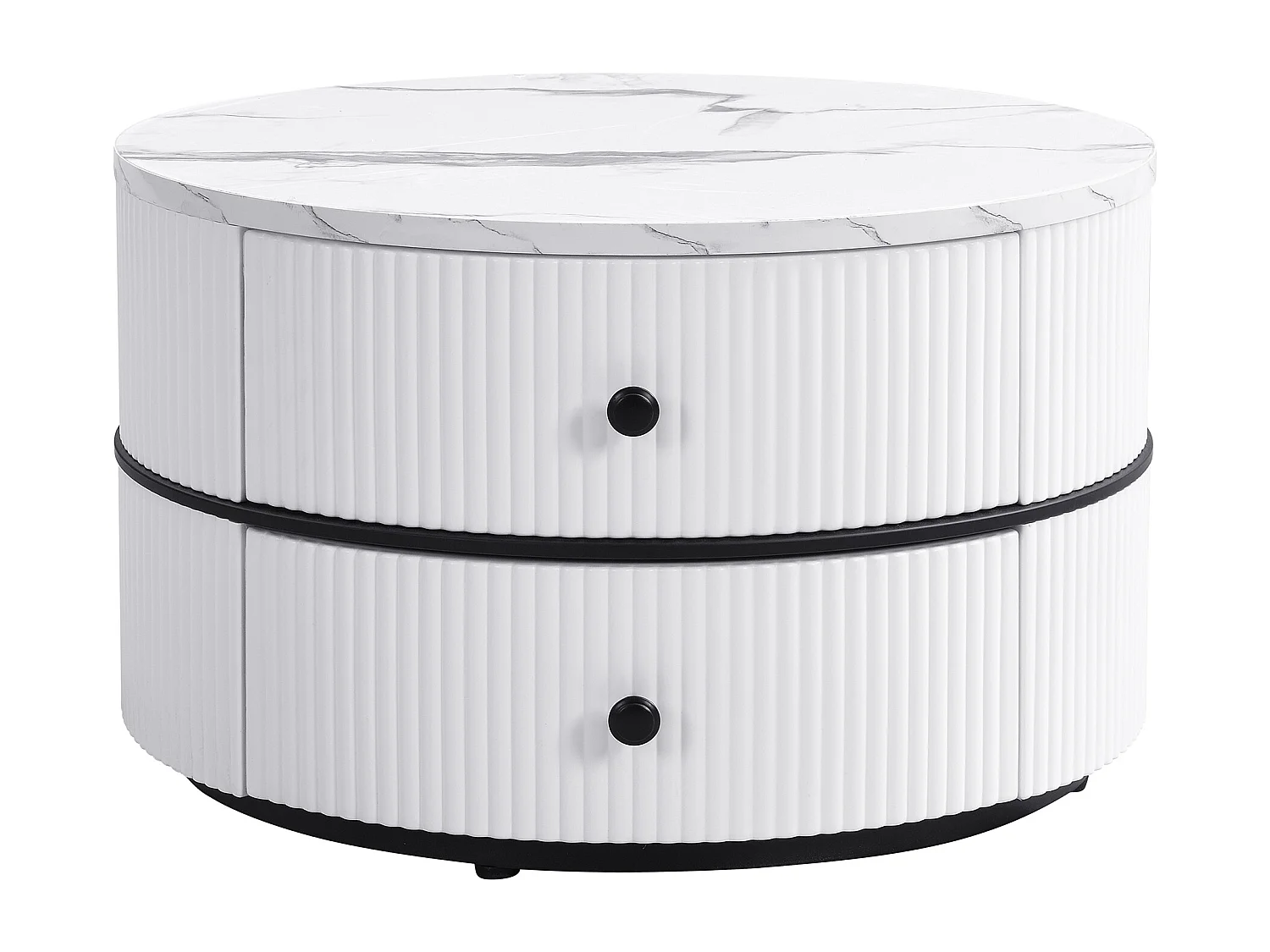 Lot de 2 tables gigognes avec 2 tiroirs , plateau à l'aspect marbré - Blanc et noir