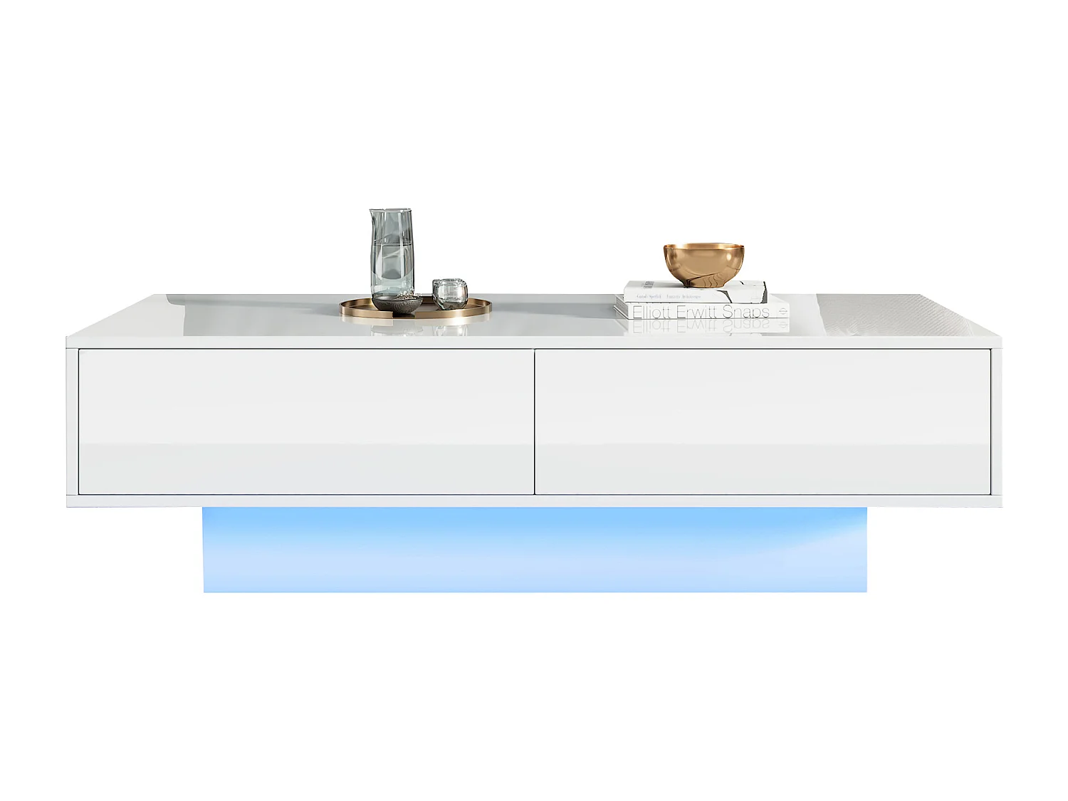 Witte salontafel met 2 lades en ledverlichting, glanzende afwerking