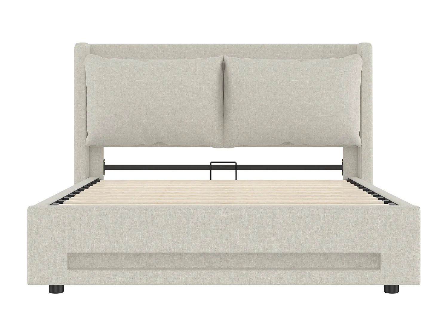 Letto contenitore 140x200cm con USB-C, luce LED e cuscino rimovibile - Tessuto in lino beige - Materasso non incluso