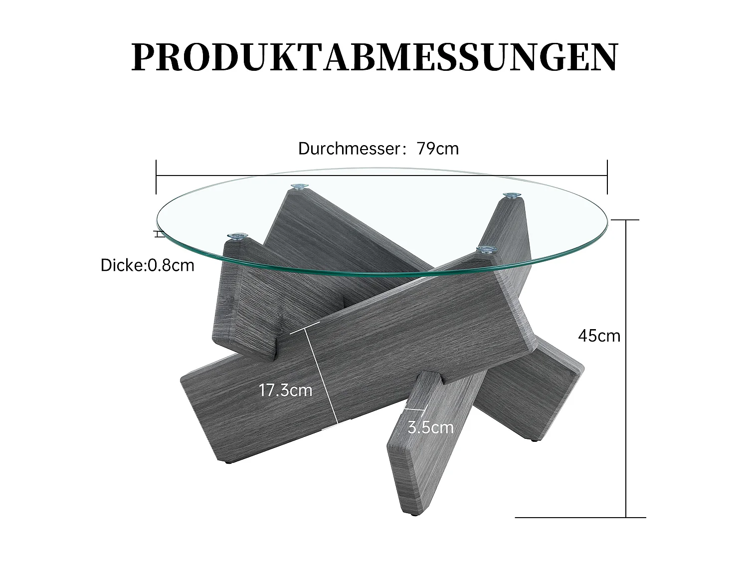 Ronde salontafel met kruisvormige poten - Glazen blad - Grijs hout