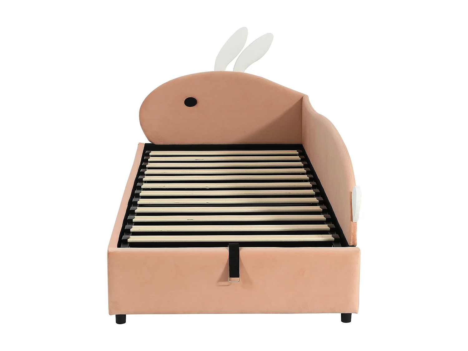 Kinderbed met opbergruimte 90x200cm met konijnenhoofdeinde - Rechterzijpaneel - Roze fluweel