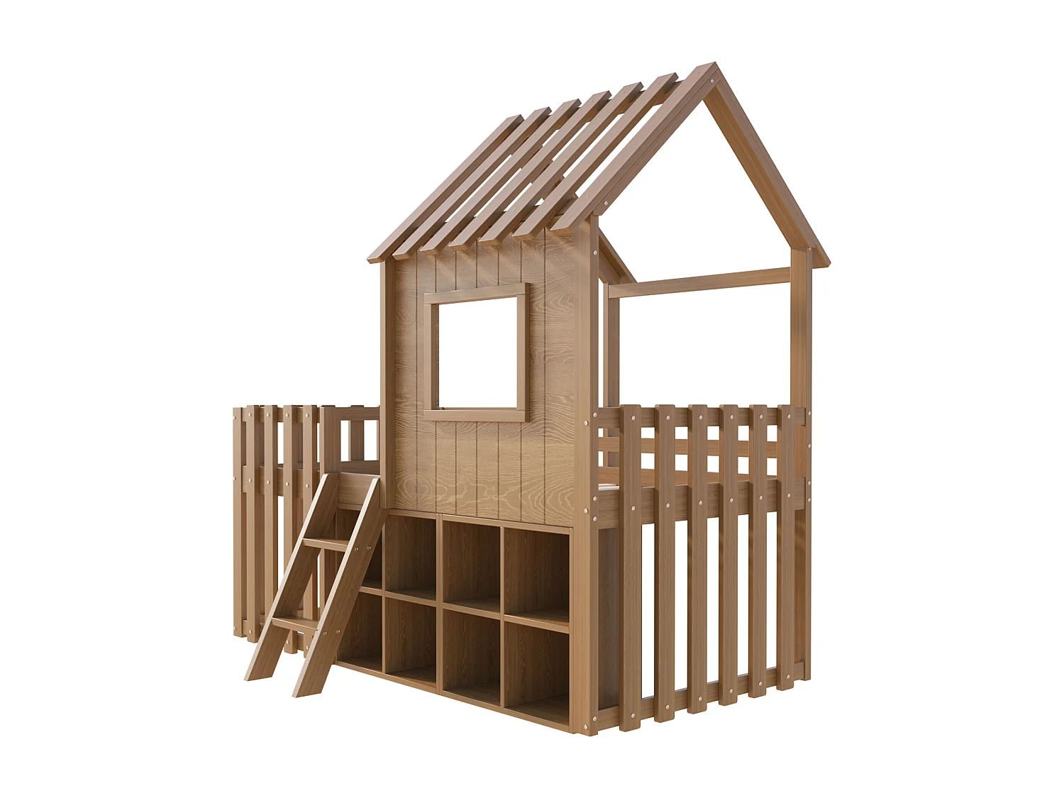 Halfhoog bed 90x200cm - Kinder hoogslaper met opbergruimte en ladder - Naturel