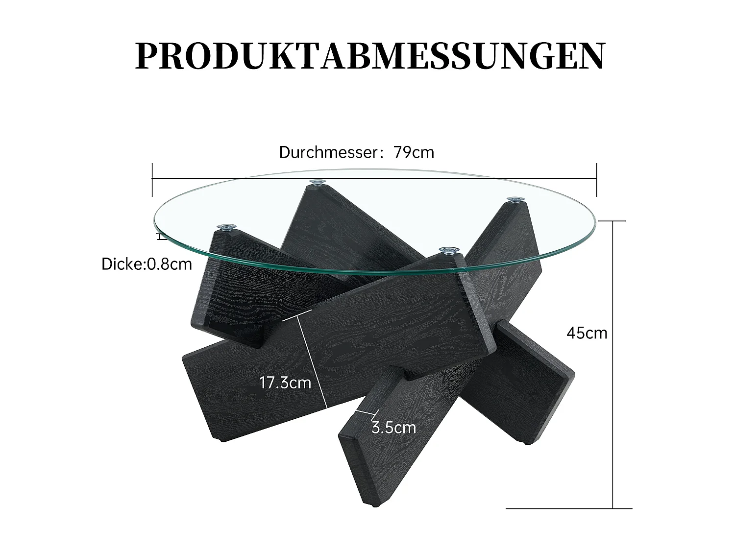 Ronde salontafel met zwarte houtnerf poten - Glazen blad