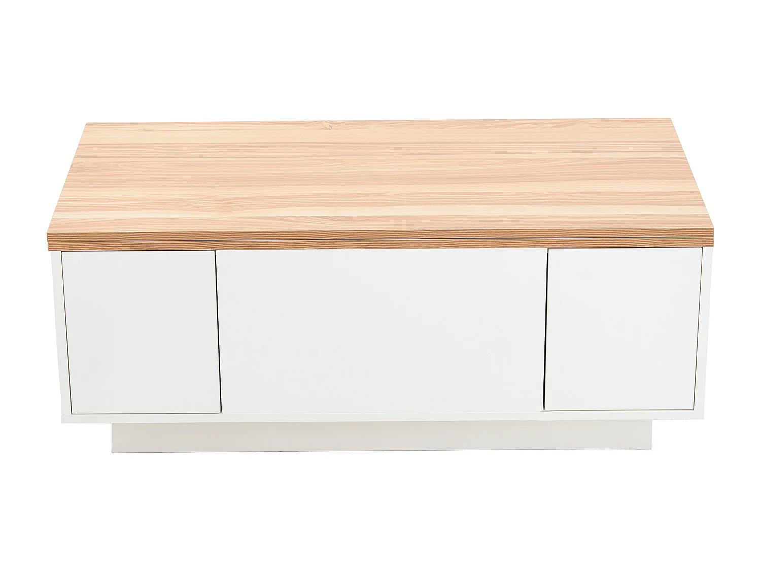 Table basse relevable avec 2 portes - 2 plateaux réglables - Blanc + naturel
