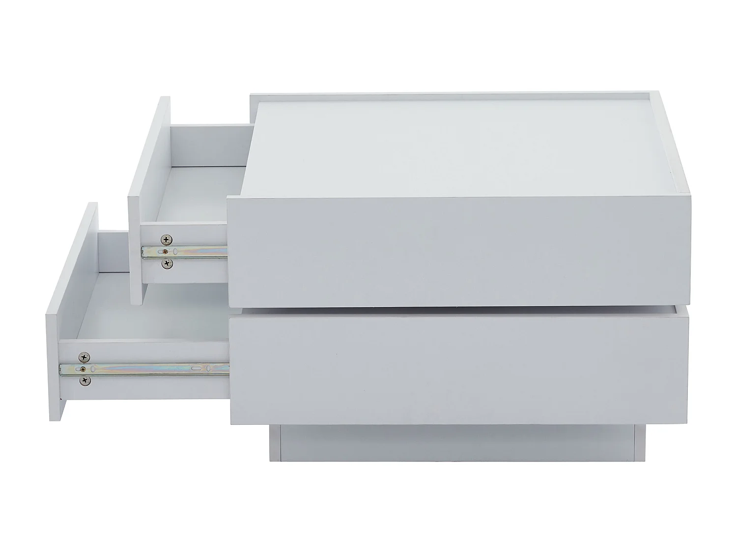 Mesa de centro con 2 cajones, tapa giratoria 360°, blanca