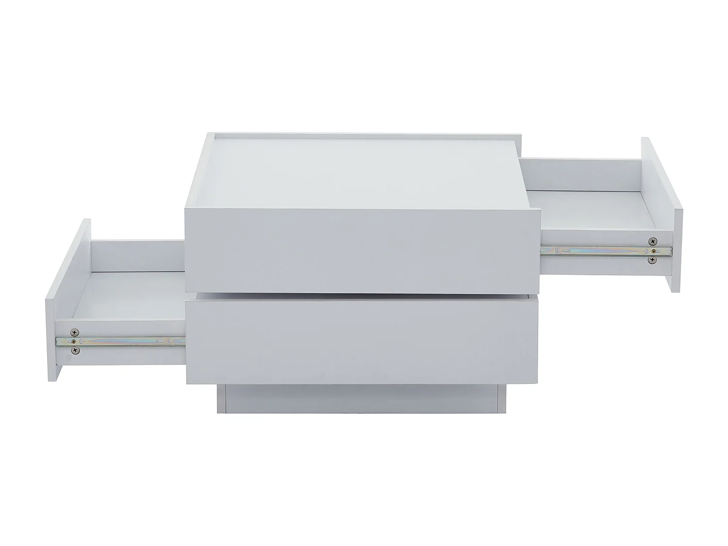 Table basse avec 2 tiroirs, plateau pivotant à 360°, blanche