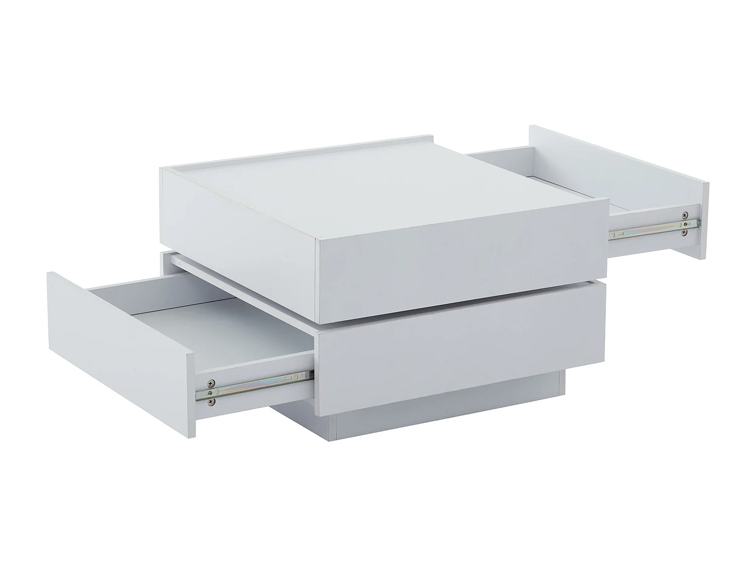 Table basse avec 2 tiroirs, plateau pivotant à 360°, blanche