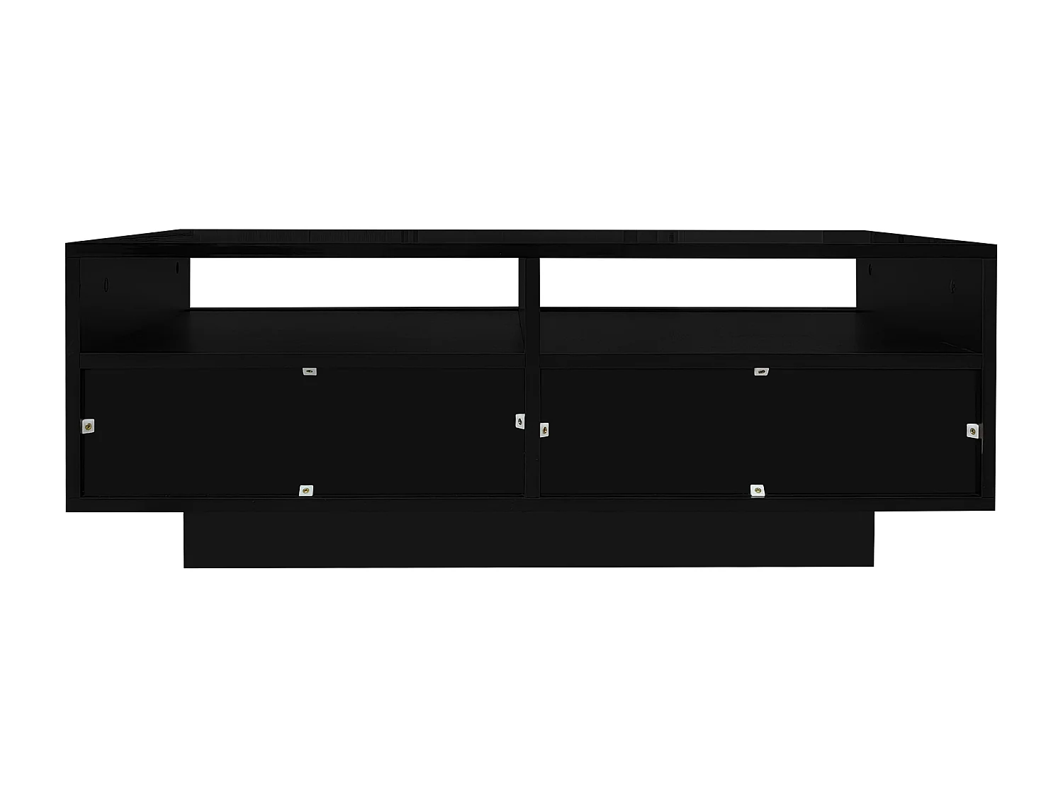 Mesa de centro com acabamento lacado brilhante, 2 gavetas, iluminação LED, preta.