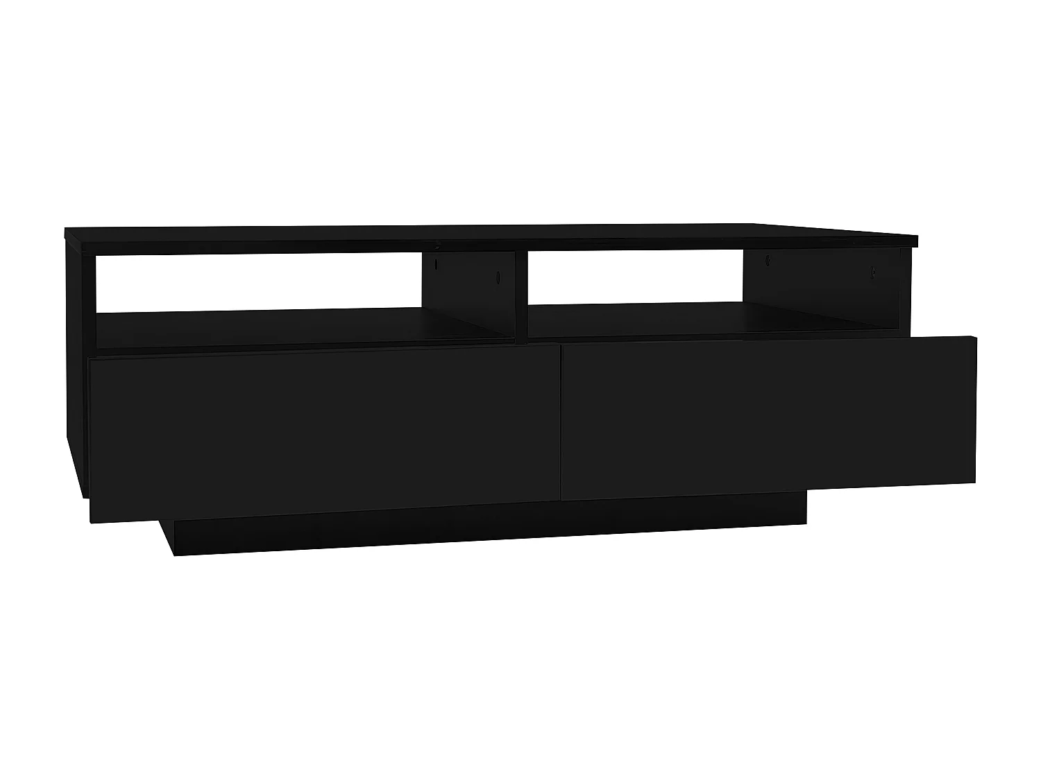 Mesa de centro com acabamento lacado brilhante, 2 gavetas, iluminação LED, preta.