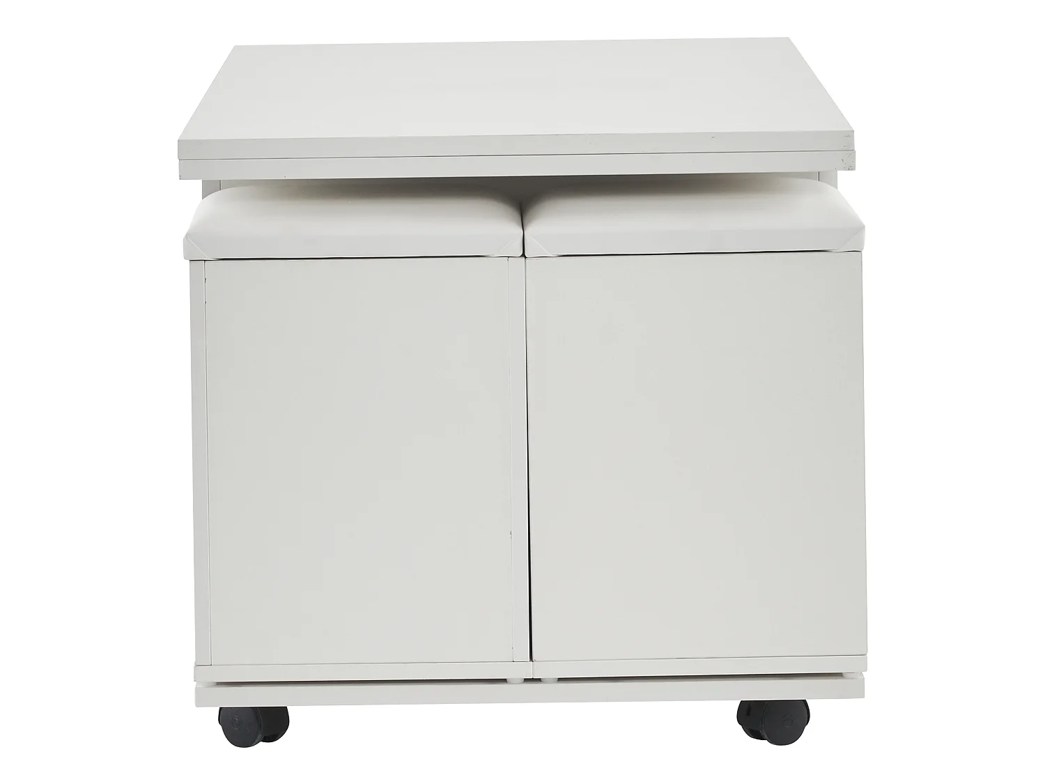 Table basse relevable avec 4 tabourets de rangement et 4 roulettes - Blanc