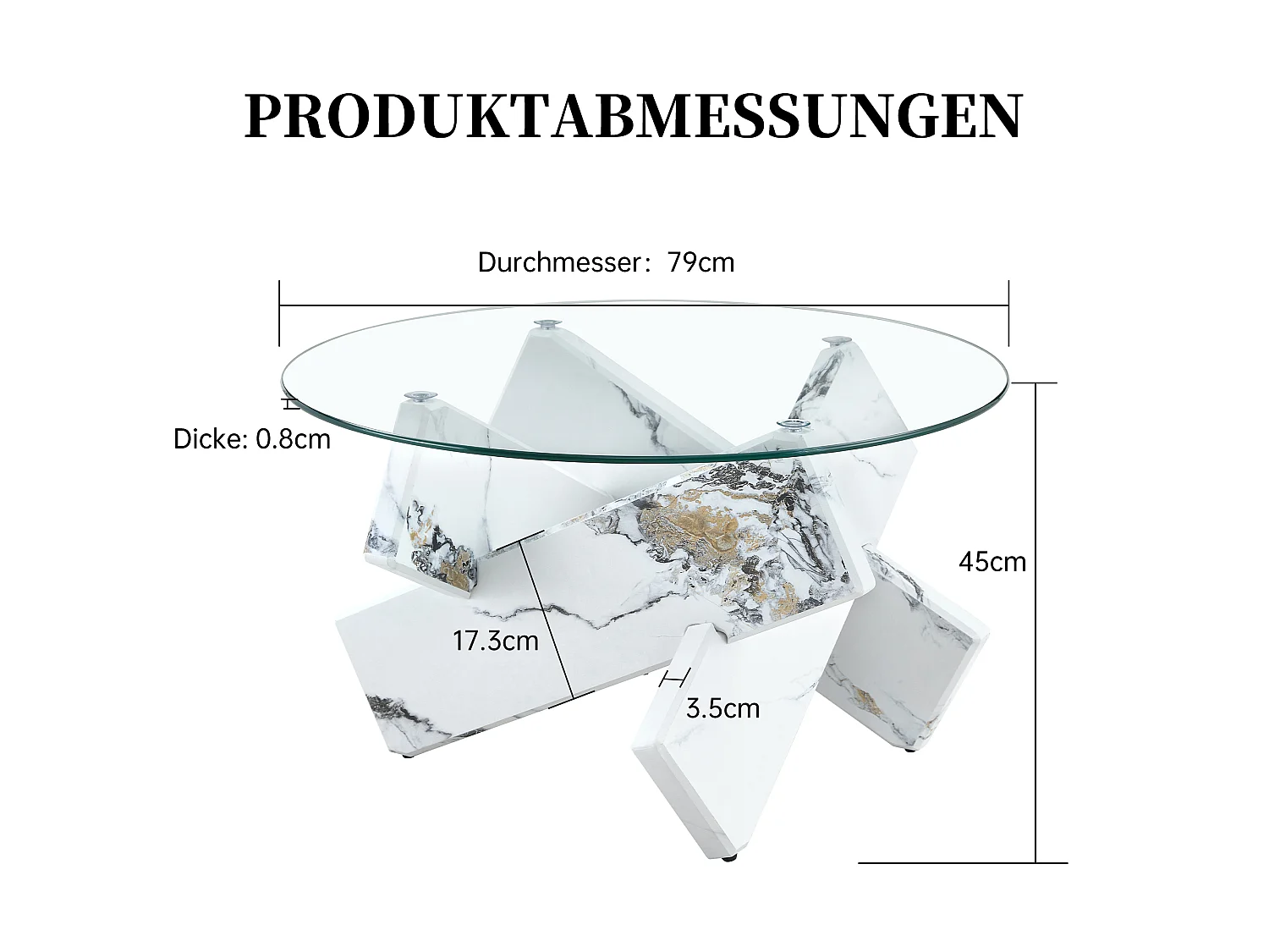 Table basse ronde avec pieds effet marbre blanc - Plateau en verre