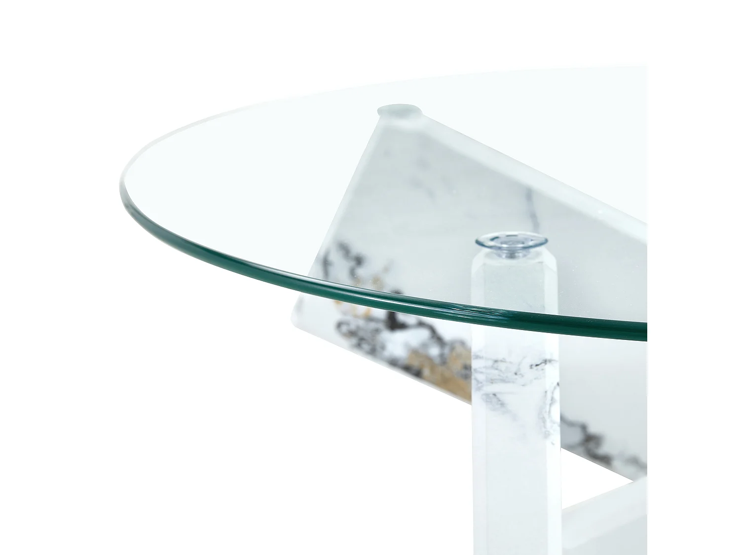 Table basse ronde avec pieds effet marbre blanc - Plateau en verre