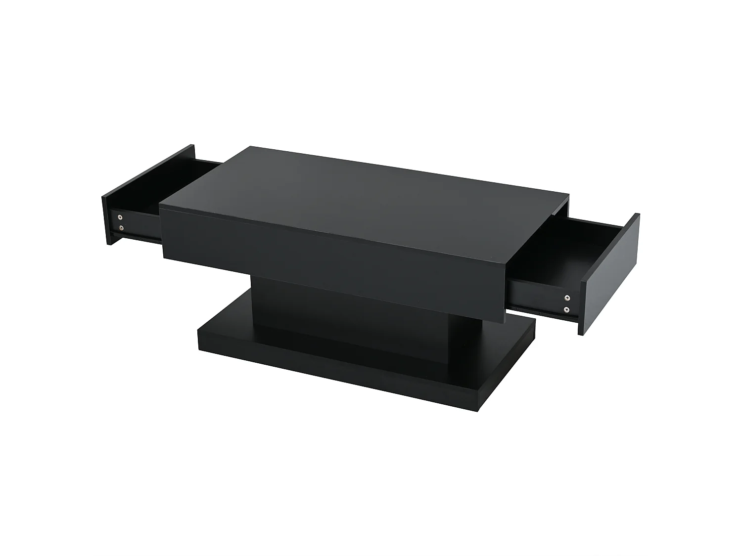 Table basse avec 2 tiroirs et LED - Finition brillant - Noir