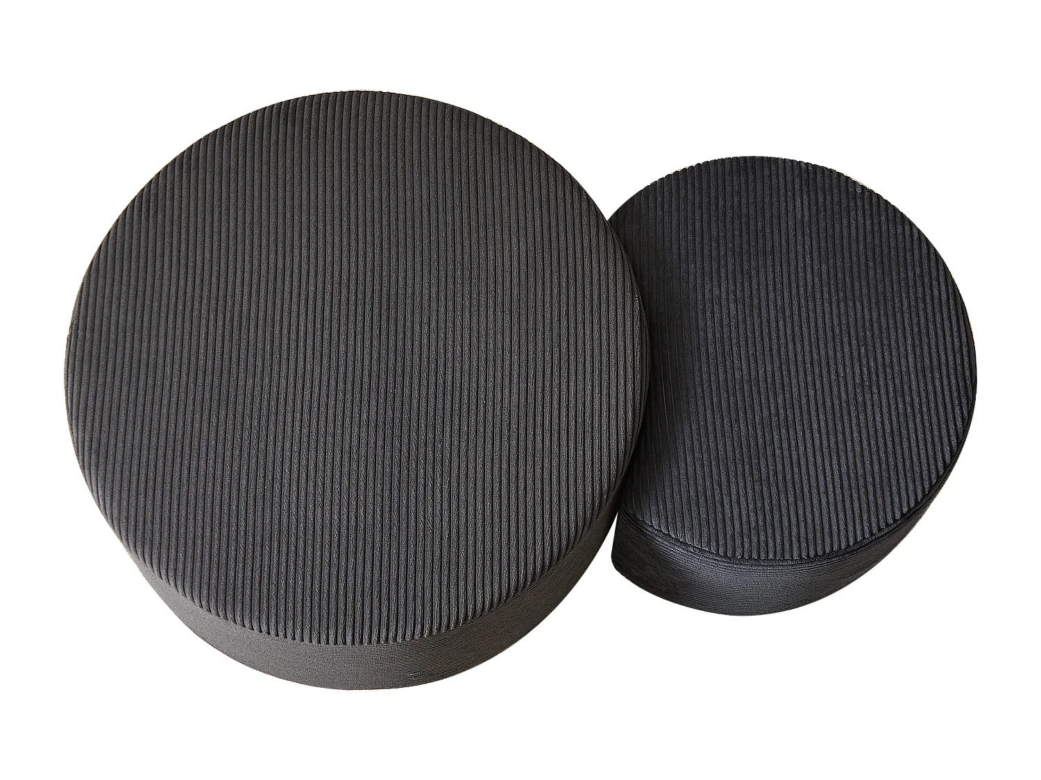 Lot de 2 table basse , coussins ronds, tissu noir