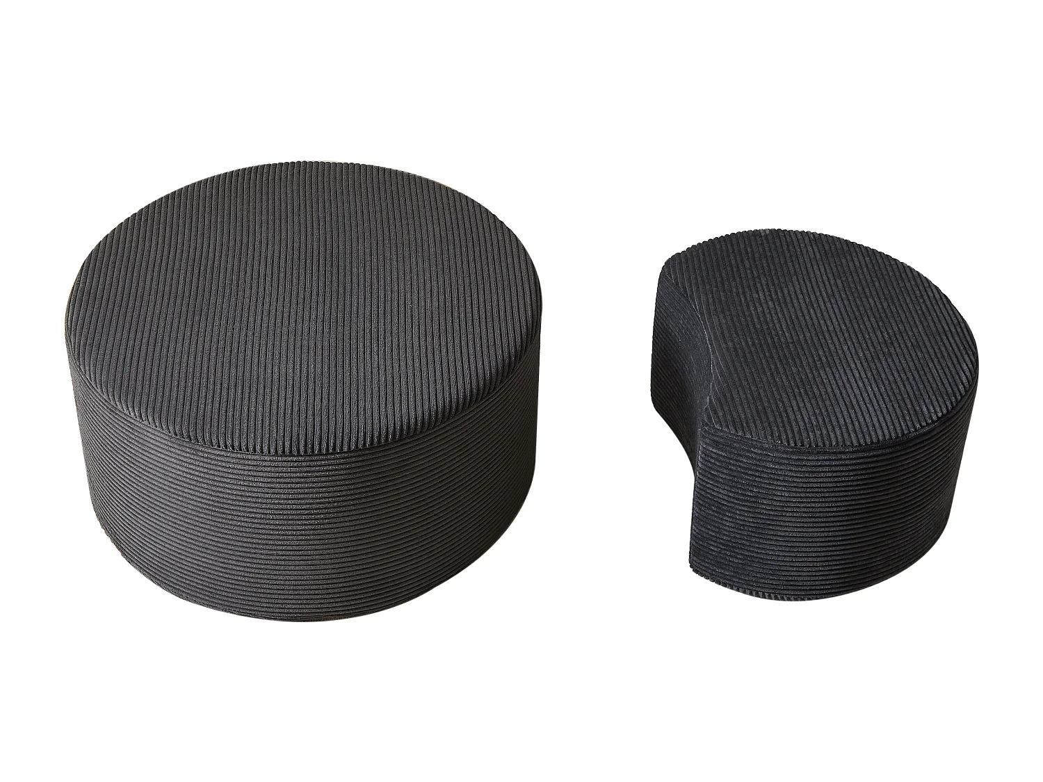 Lot de 2 table basse , coussins ronds, tissu noir