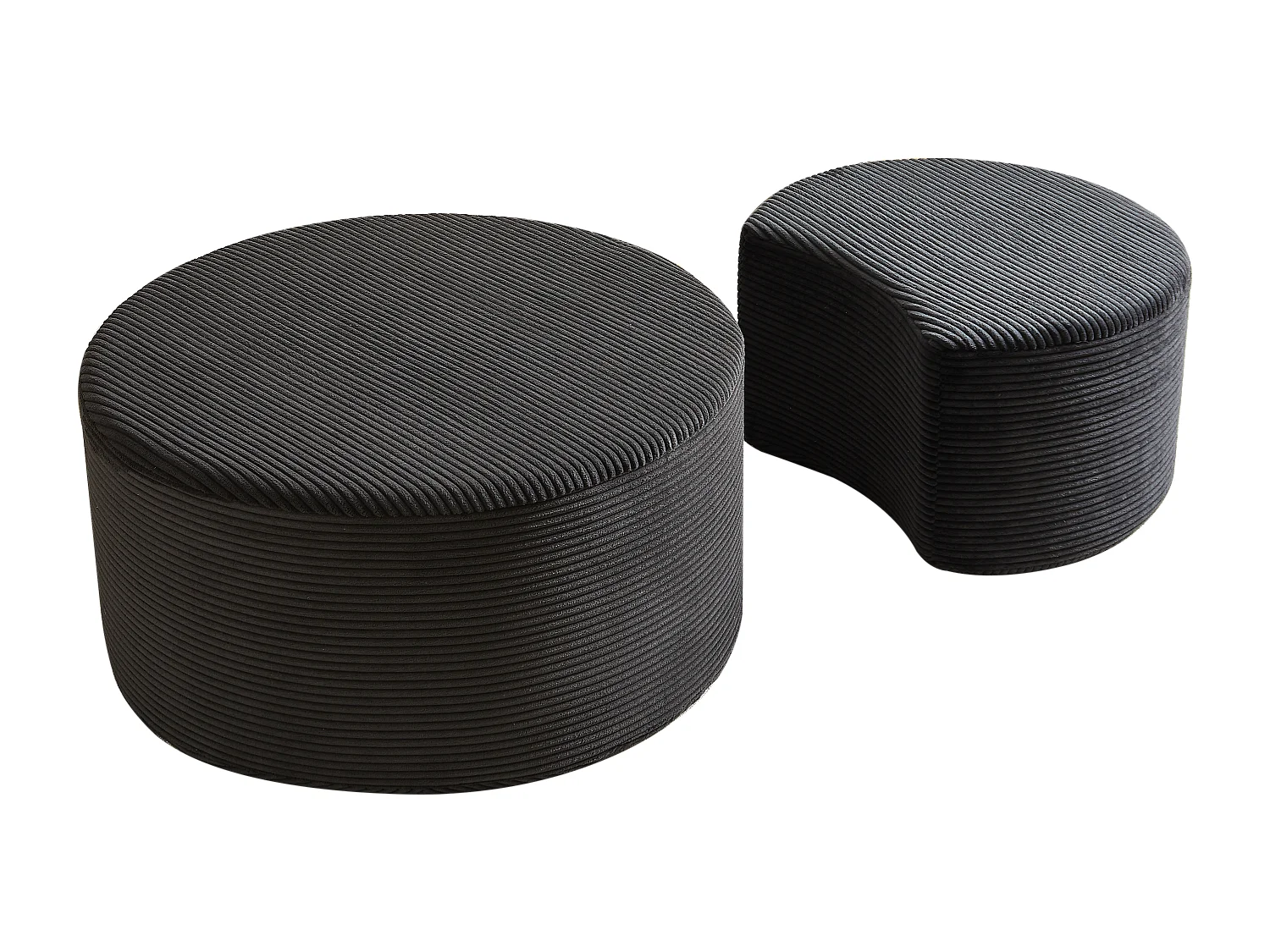 Lot de 2 table basse , coussins ronds, tissu noir