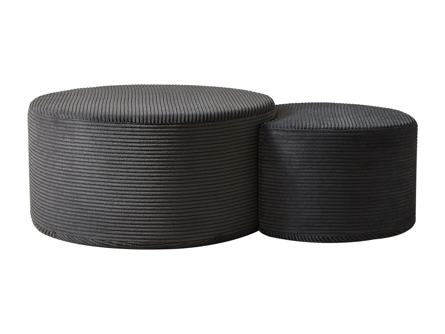 Lot de 2 table basse , coussins ronds, tissu noir