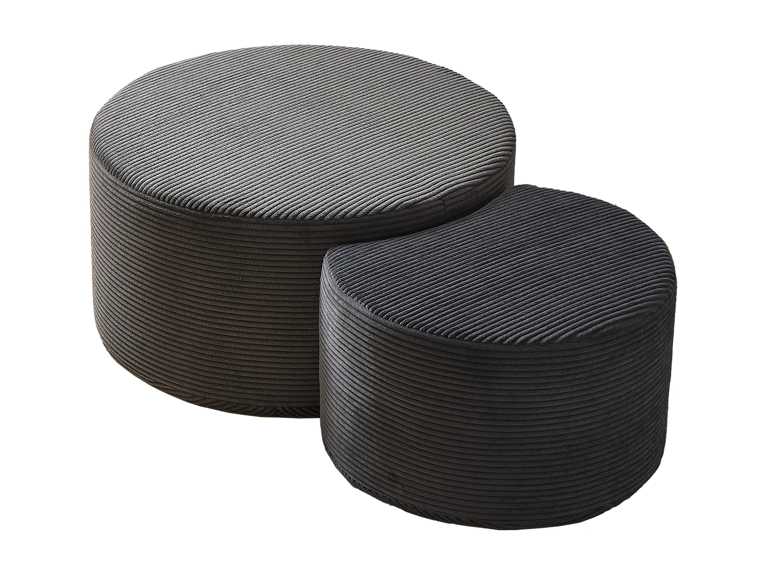 Lot de 2 table basse , coussins ronds, tissu noir