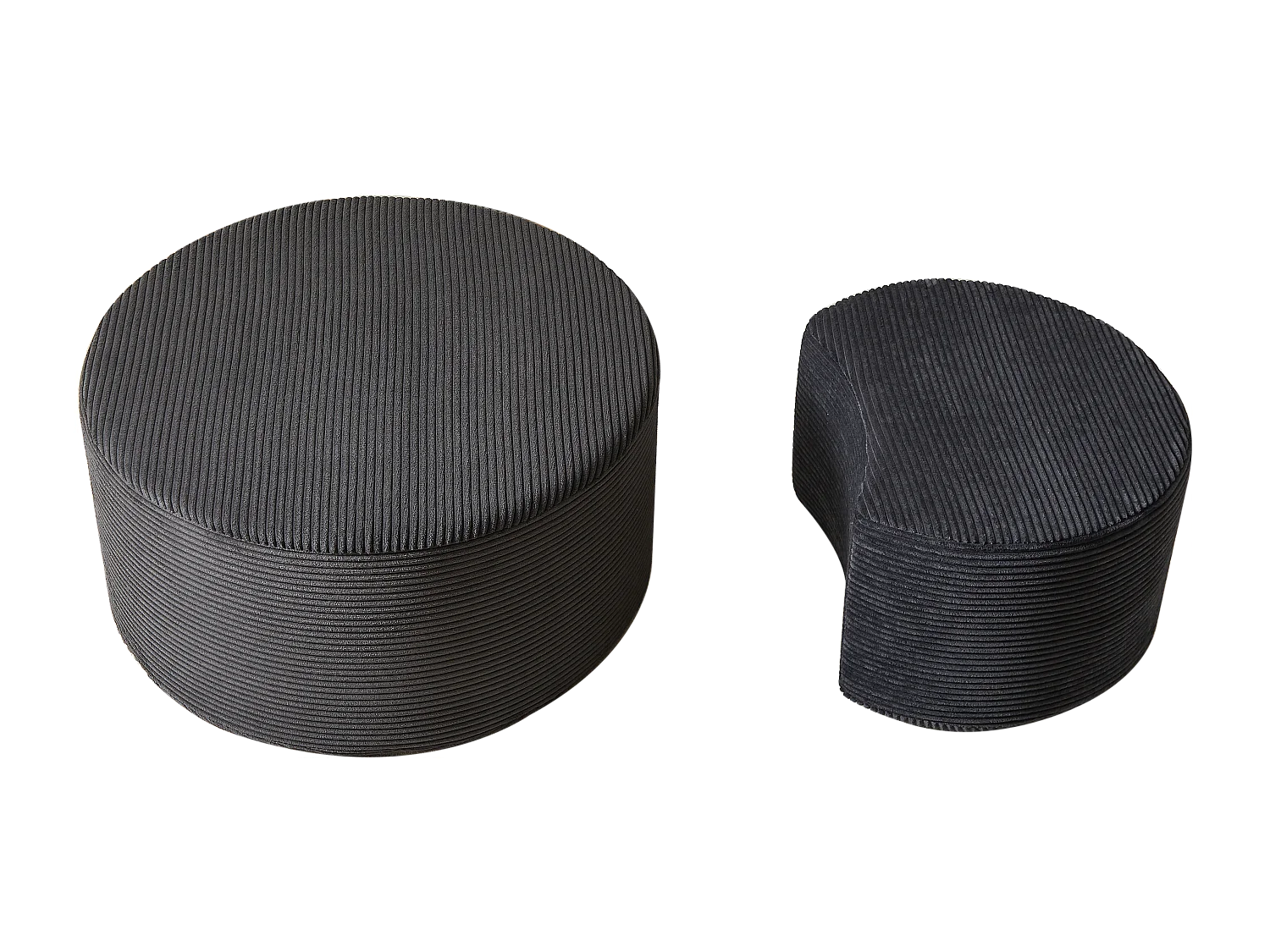 Lot de 2 table basse , coussins ronds, tissu noir