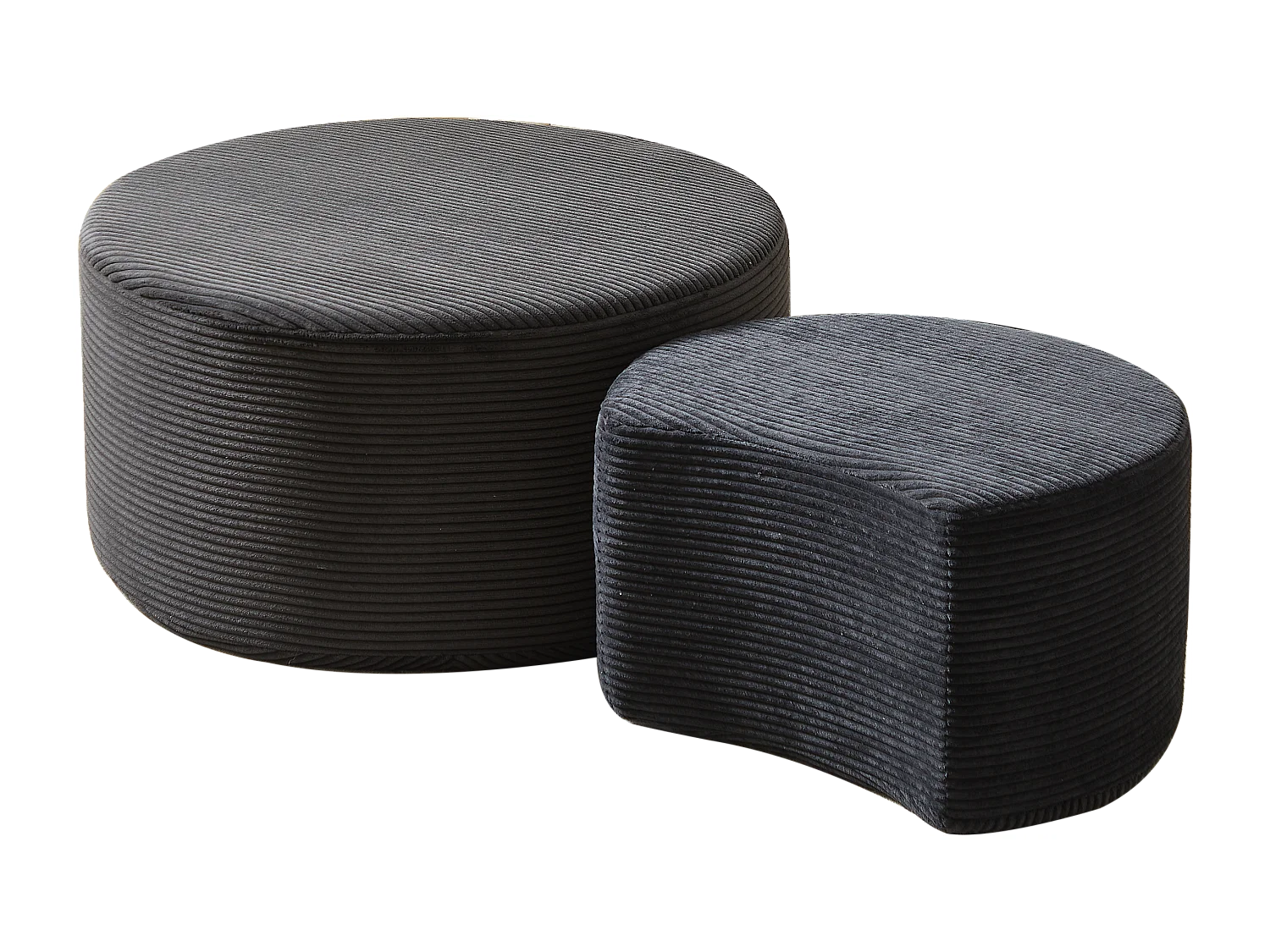 Lot de 2 table basse , coussins ronds, tissu noir