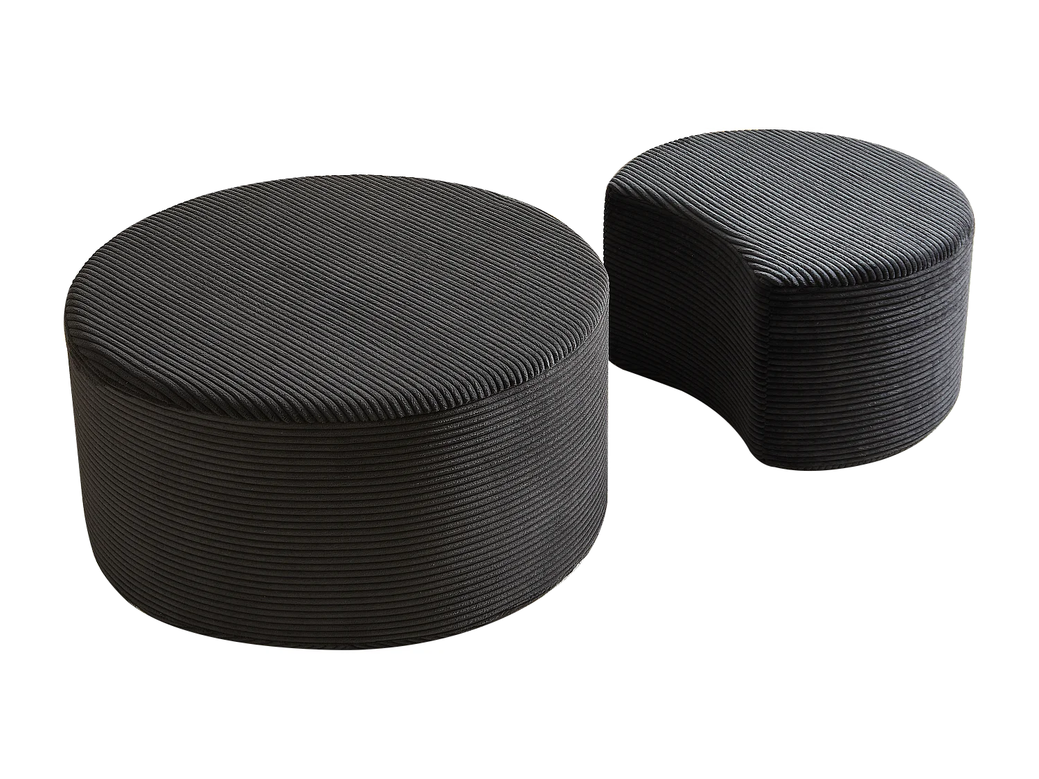 Lot de 2 table basse , coussins ronds, tissu noir