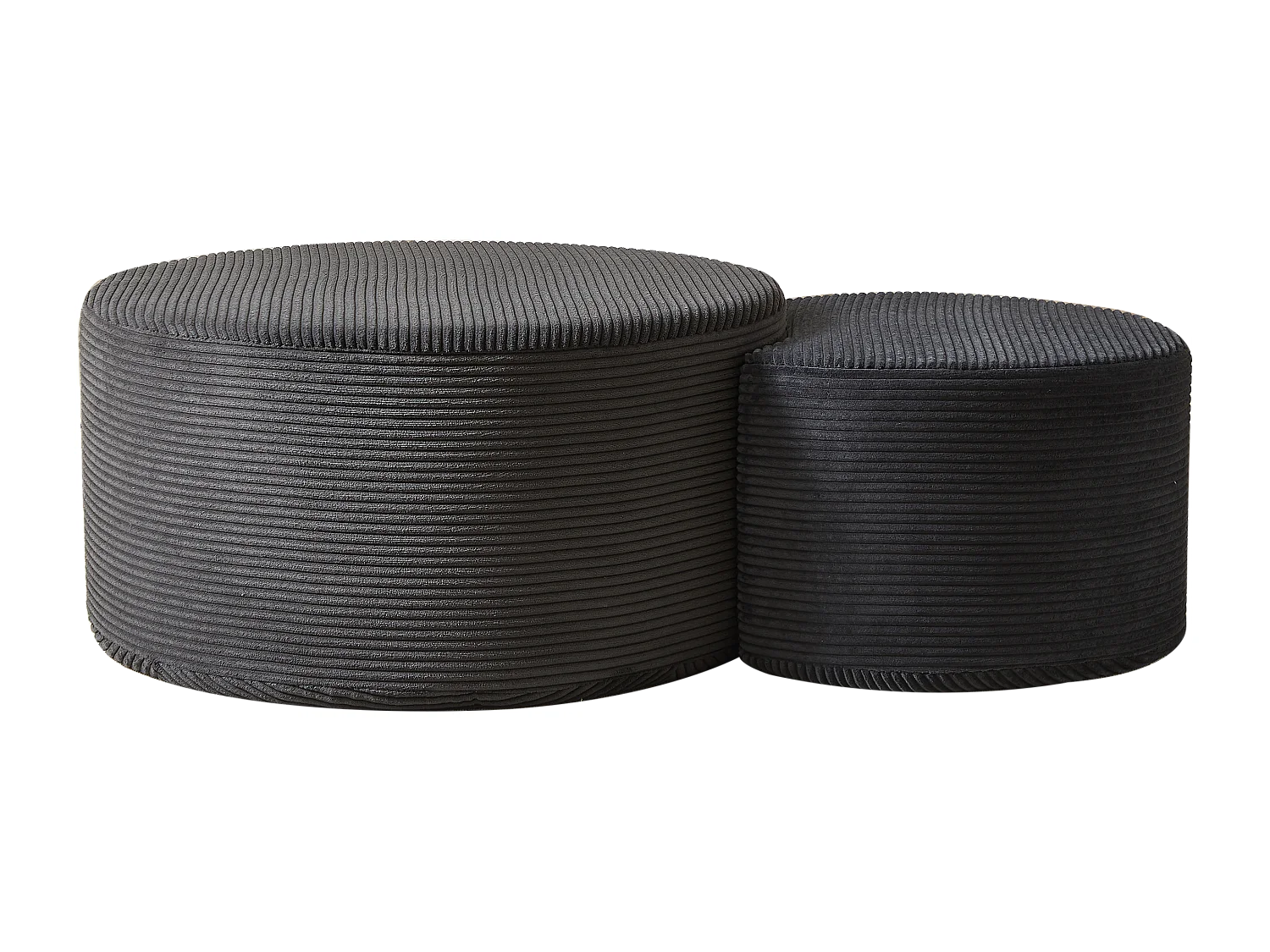 Lot de 2 table basse , coussins ronds, tissu noir