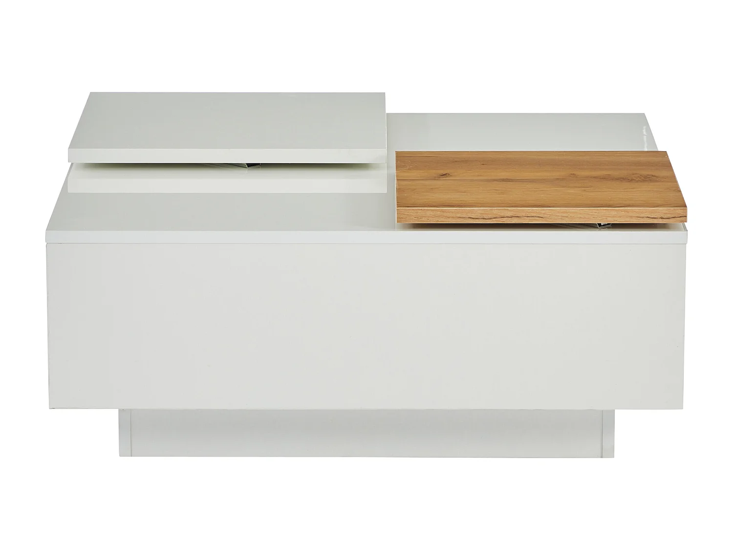 Table basse carrée avec 4 tiroirs - Petit plateau coulissant - Brillant finition - Blanc