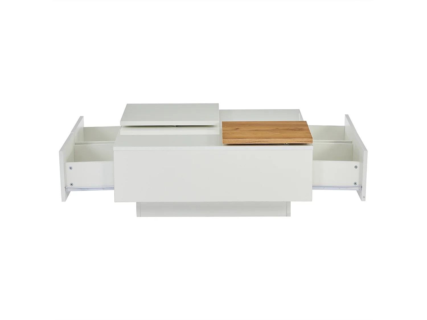 Table basse carrée avec 4 tiroirs - Petit plateau coulissant - Brillant finition - Blanc