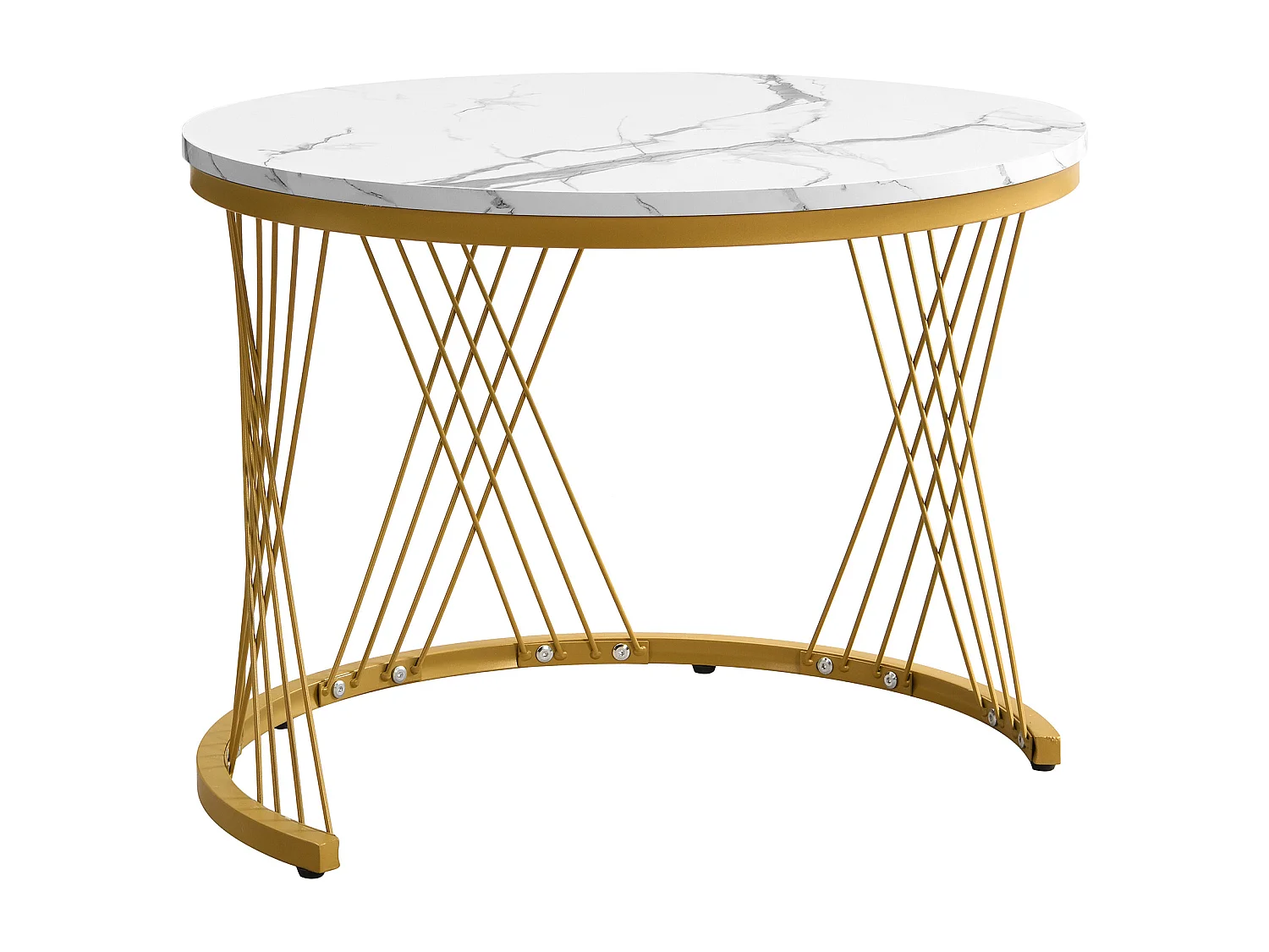 Lot de 2 tables gigognes avec 2 tiroirs , plateau à l'aspect marbré - Blanc et doré