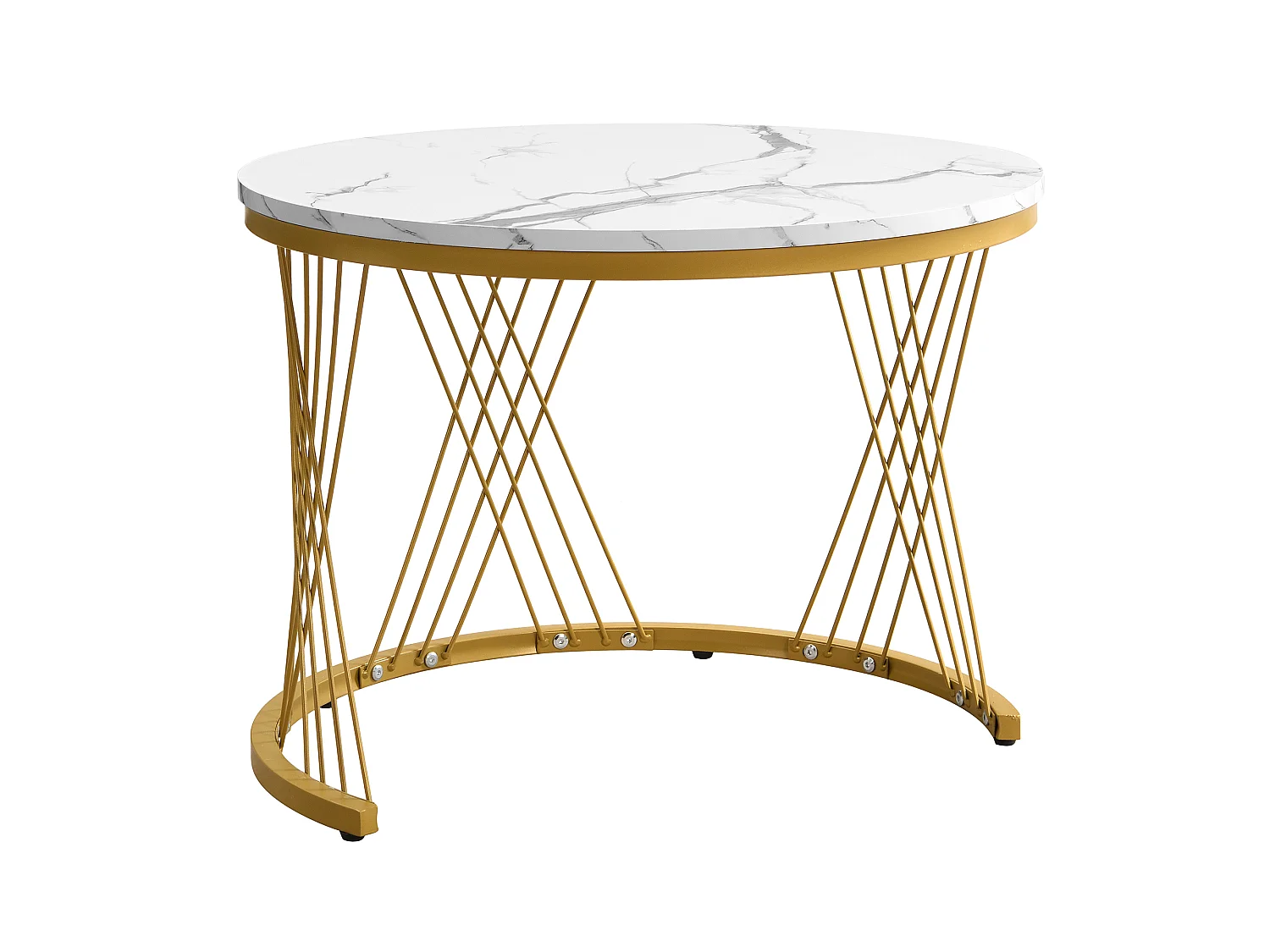 Lot de 2 tables gigognes avec 2 tiroirs , plateau à l'aspect marbré - Blanc et doré