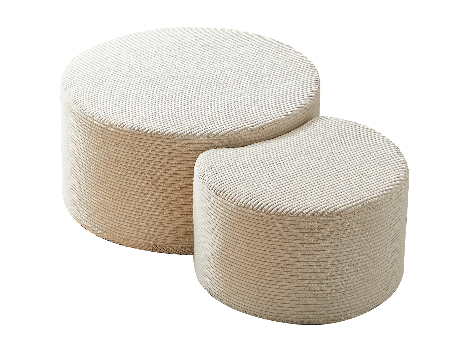 Set van 2 salontafels, ronde kussens, beige stof