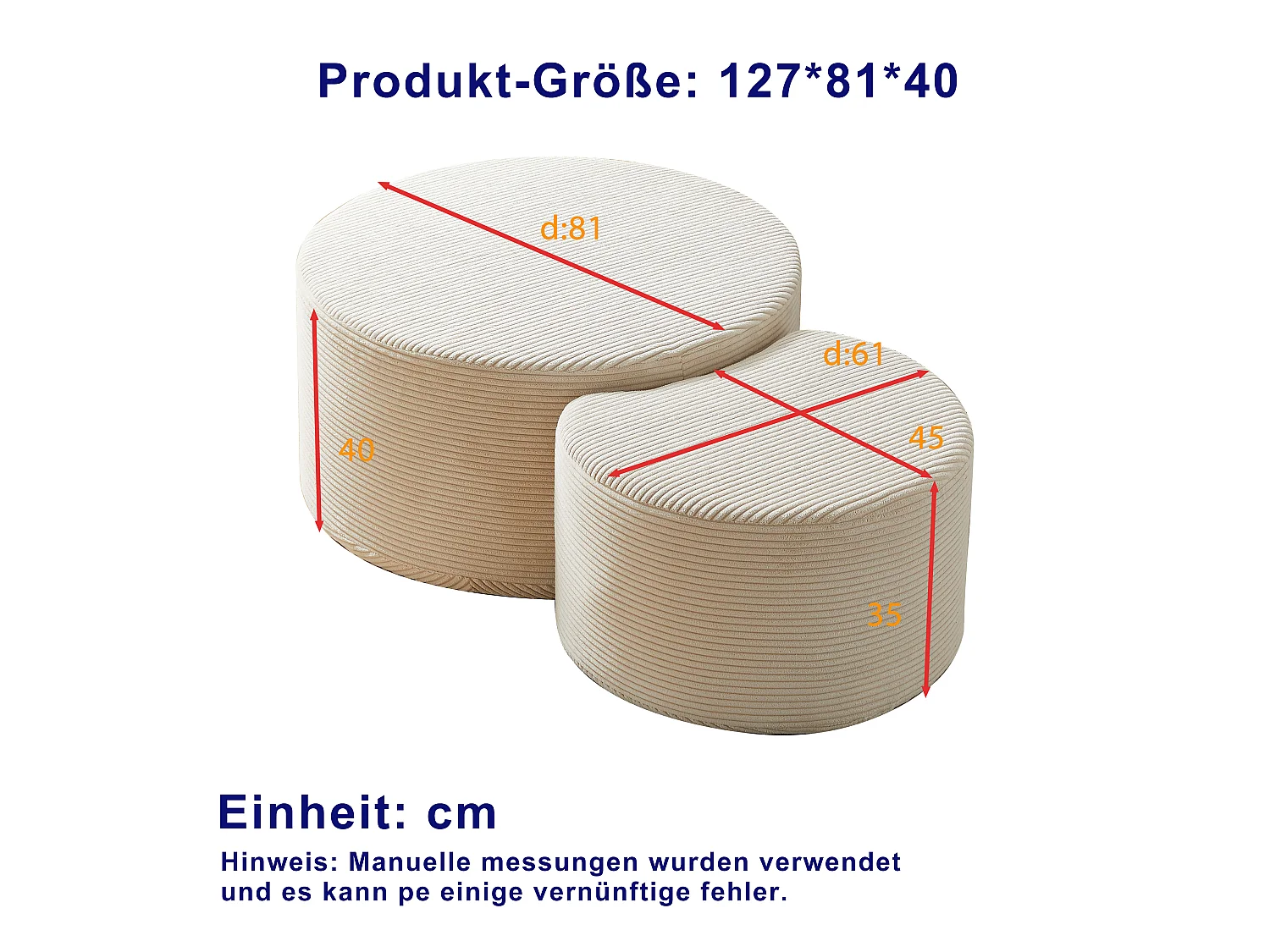 Lot de 2 table basse , coussins ronds, tissu beige