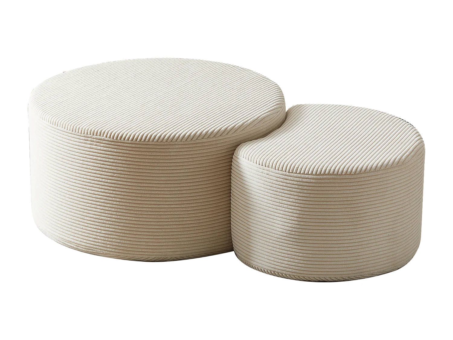 Lot de 2 table basse , coussins ronds, tissu beige