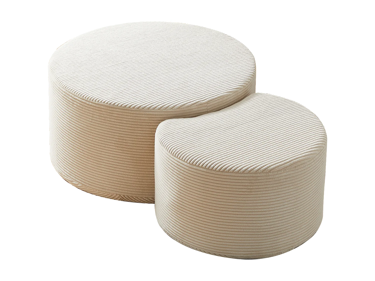 Lot de 2 table basse , coussins ronds, tissu beige