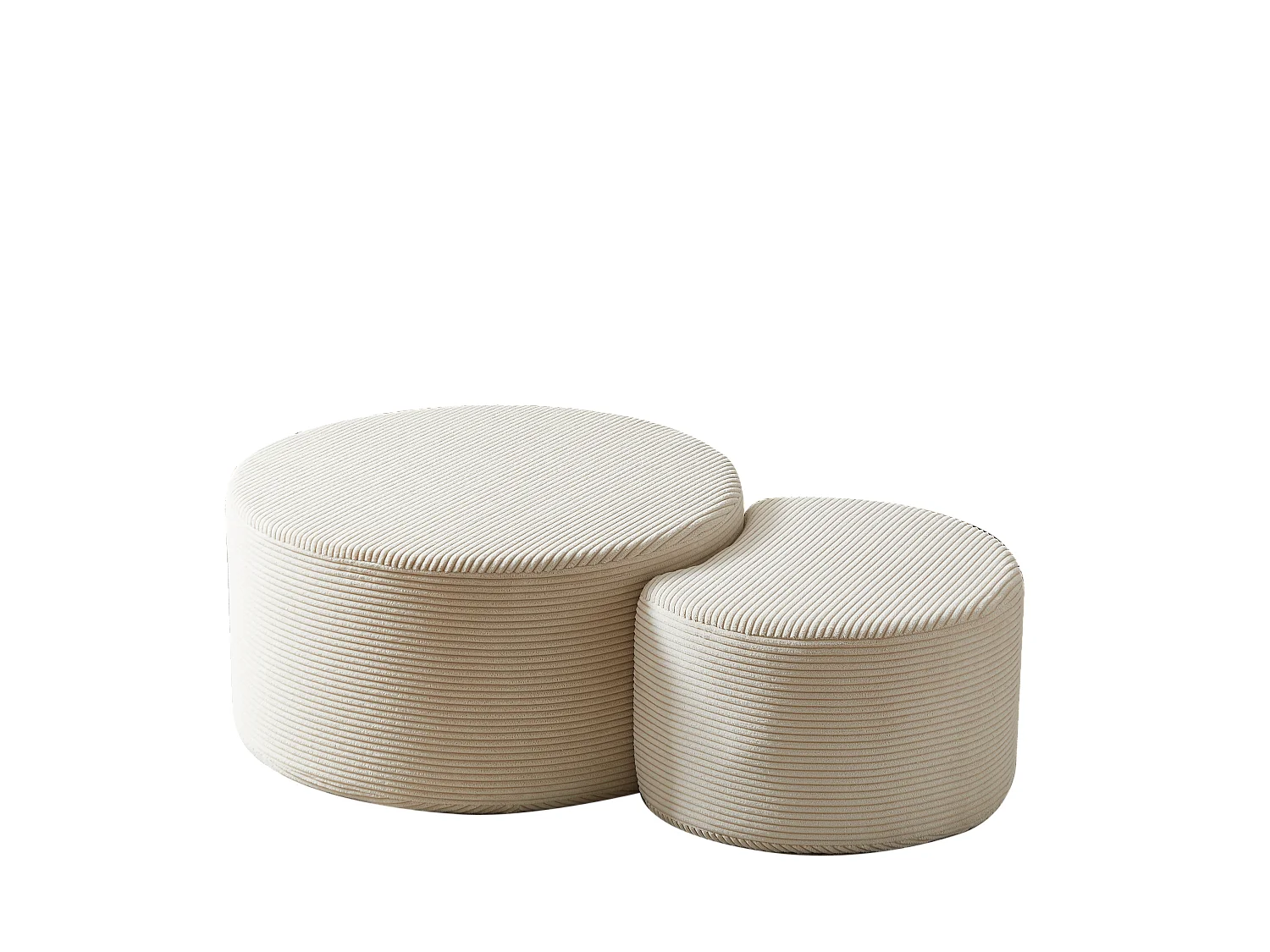 Lot de 2 table basse , coussins ronds, tissu beige