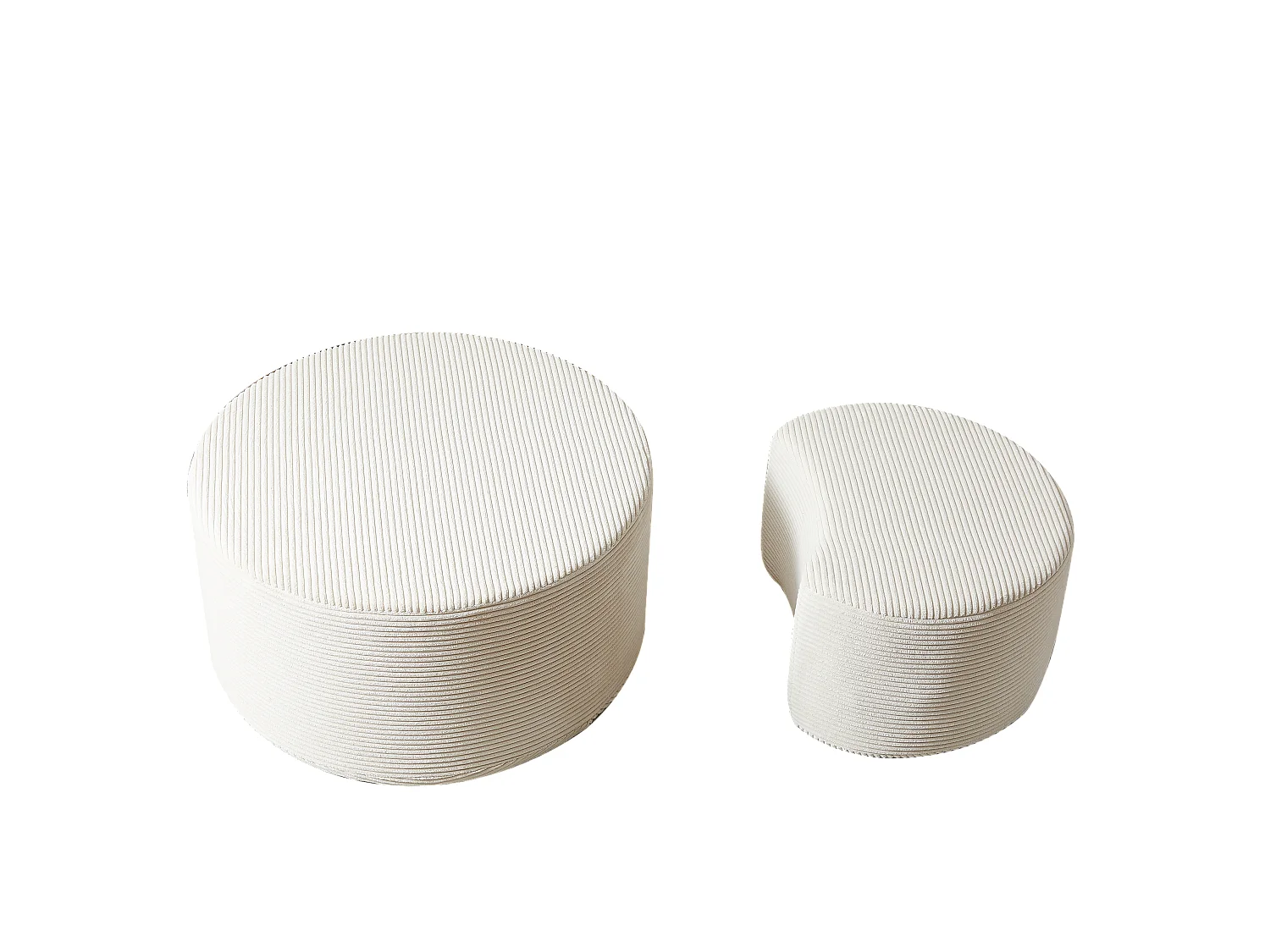 Lot de 2 table basse , coussins ronds, tissu beige