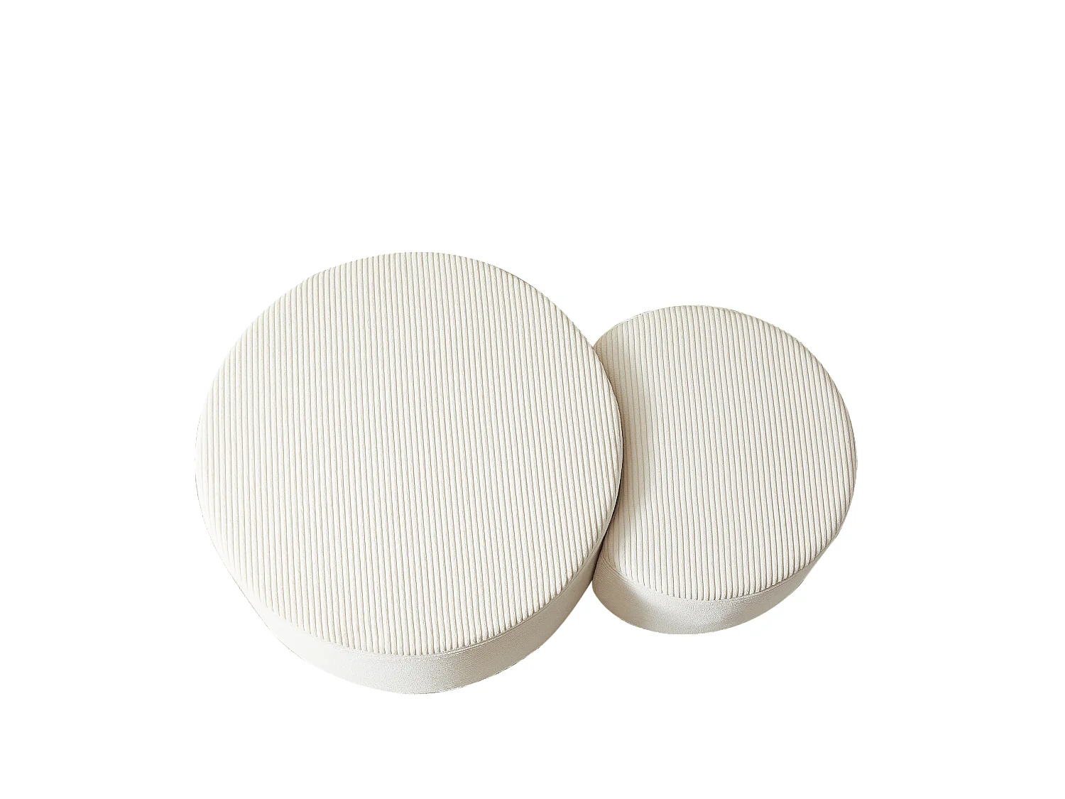 Lot de 2 table basse , coussins ronds, tissu beige