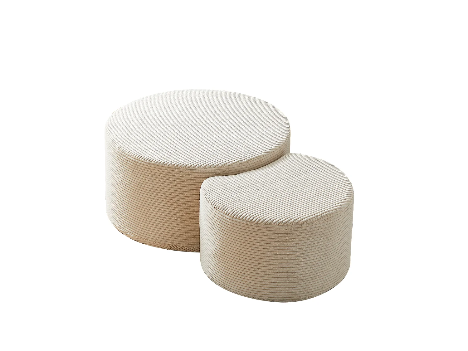 Lot de 2 table basse , coussins ronds, tissu beige