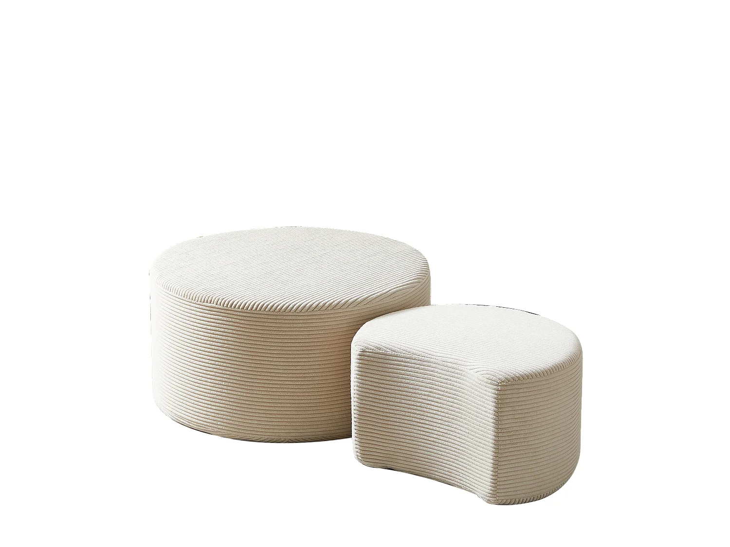 Lot de 2 table basse , coussins ronds, tissu beige