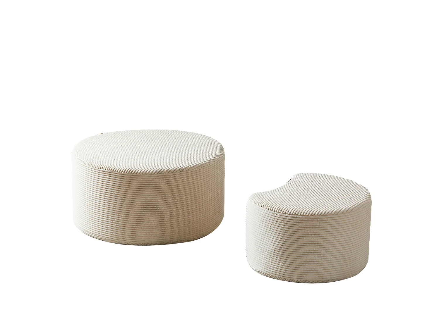 Lot de 2 table basse , coussins ronds, tissu beige