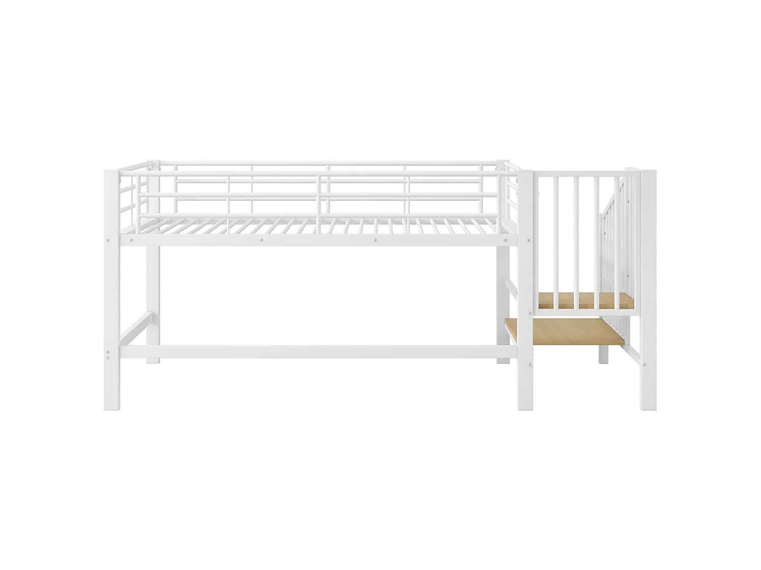 Letto a mezza altezza 90x200cm con scala contenitore, metallo + MDF, bianco