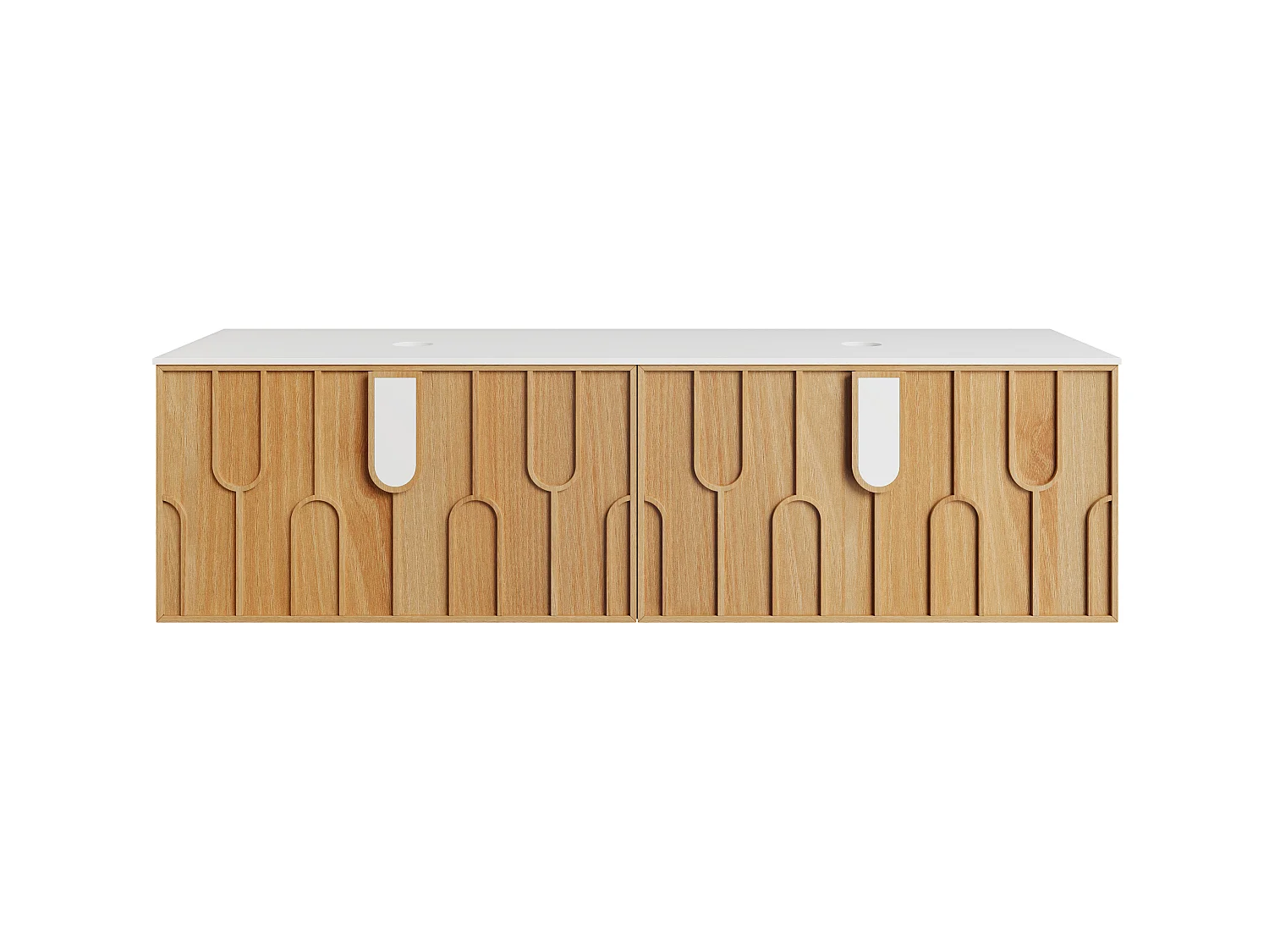 Textured Floating Vanity Unit with Matte Sintered Stone Worktop - Light Natural - W71in - MERKAN