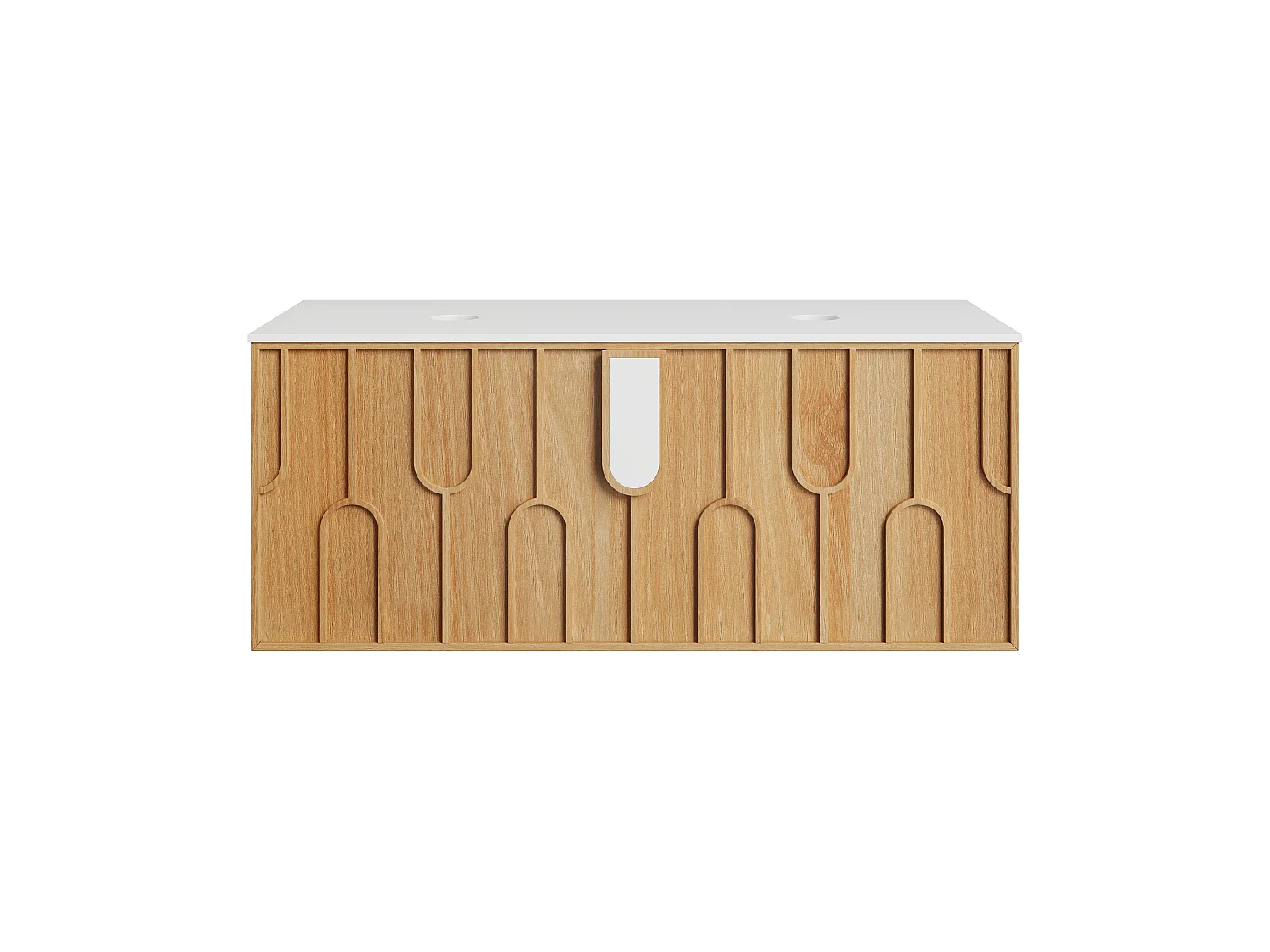 Textured Floating Vanity Unit with Matte Sintered Stone Worktop - Light Natural - W120 cm - MERKAN