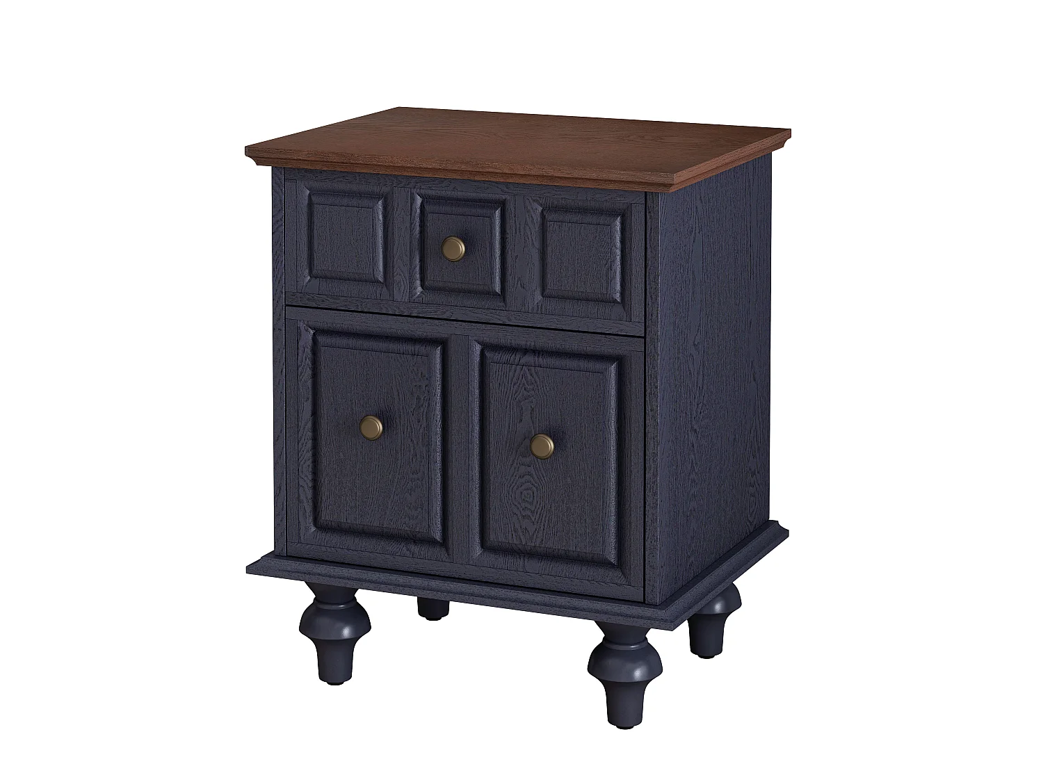 Vintage nachtkastje met 2 lades, poten in Romeinse stijl, donkerblauw